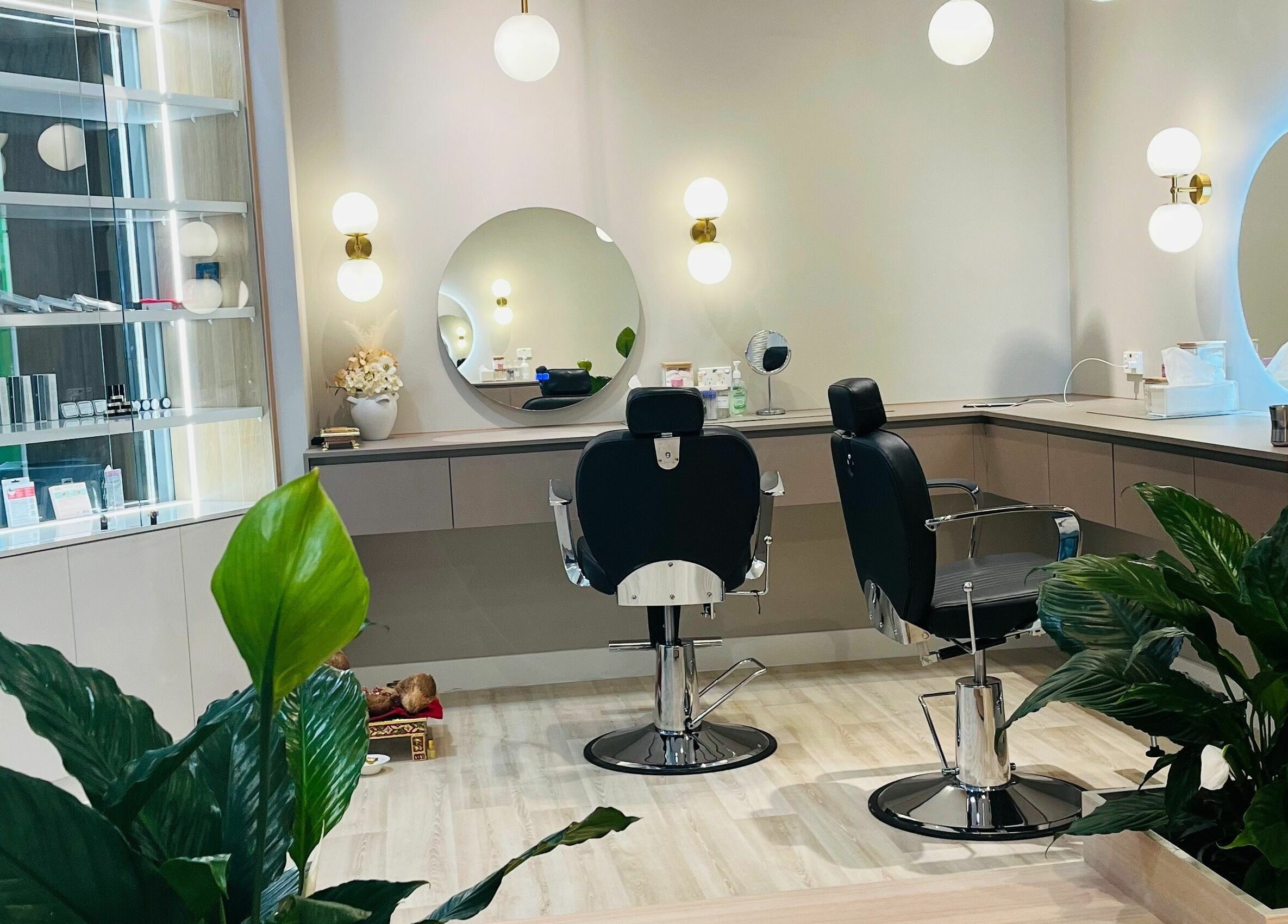 Modern salon station at Tulip Lash n Brow, Baulkham Hills, New South Wales, AU with stylish chairs and mirrors.