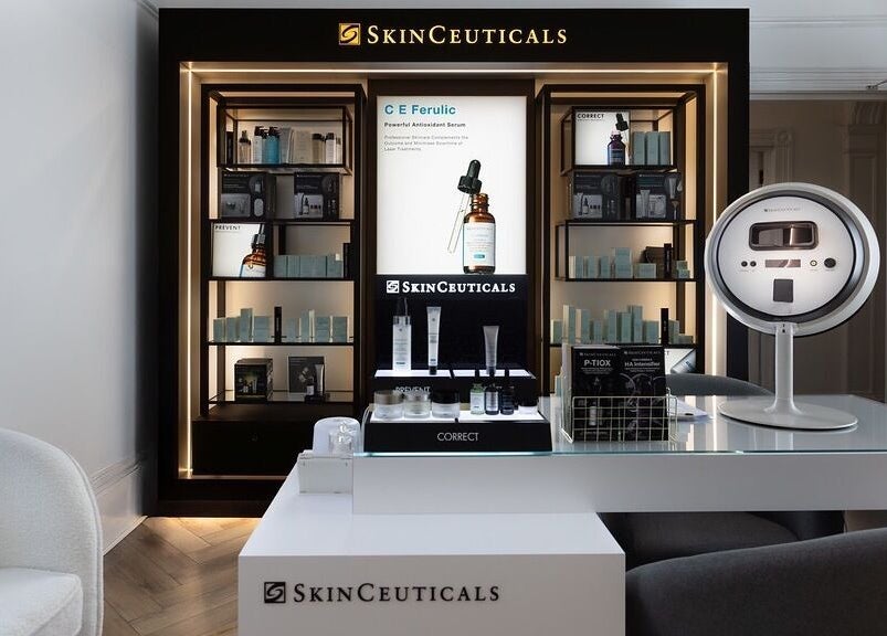 Elegant skincare display at Update Aesthetics Lemon Street, Truro, England, GB featuring SkinCeuticals products.