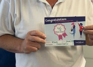 Coach Collins - The 1:1 Diet award certificate in Southampton, England, GB, celebrating weight loss success.