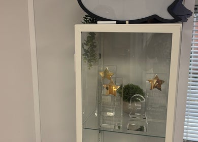 Award display at Coach Collins - The 1:1 Diet, Southampton, England, GB showcases gold star trophies.