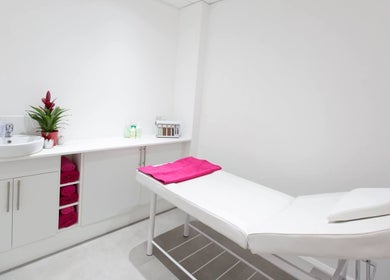 Relaxing treatment room at Muskaan Nails & Beauty Leicester in Leicester, England, GB with a massage bed.