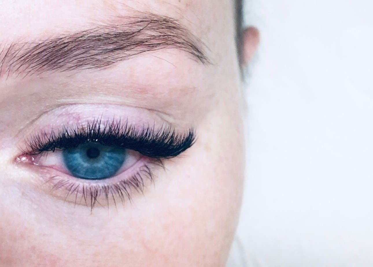 Close-up of a styled eyelash at Lashed in London, a premier beauty venue in London, England, GB.