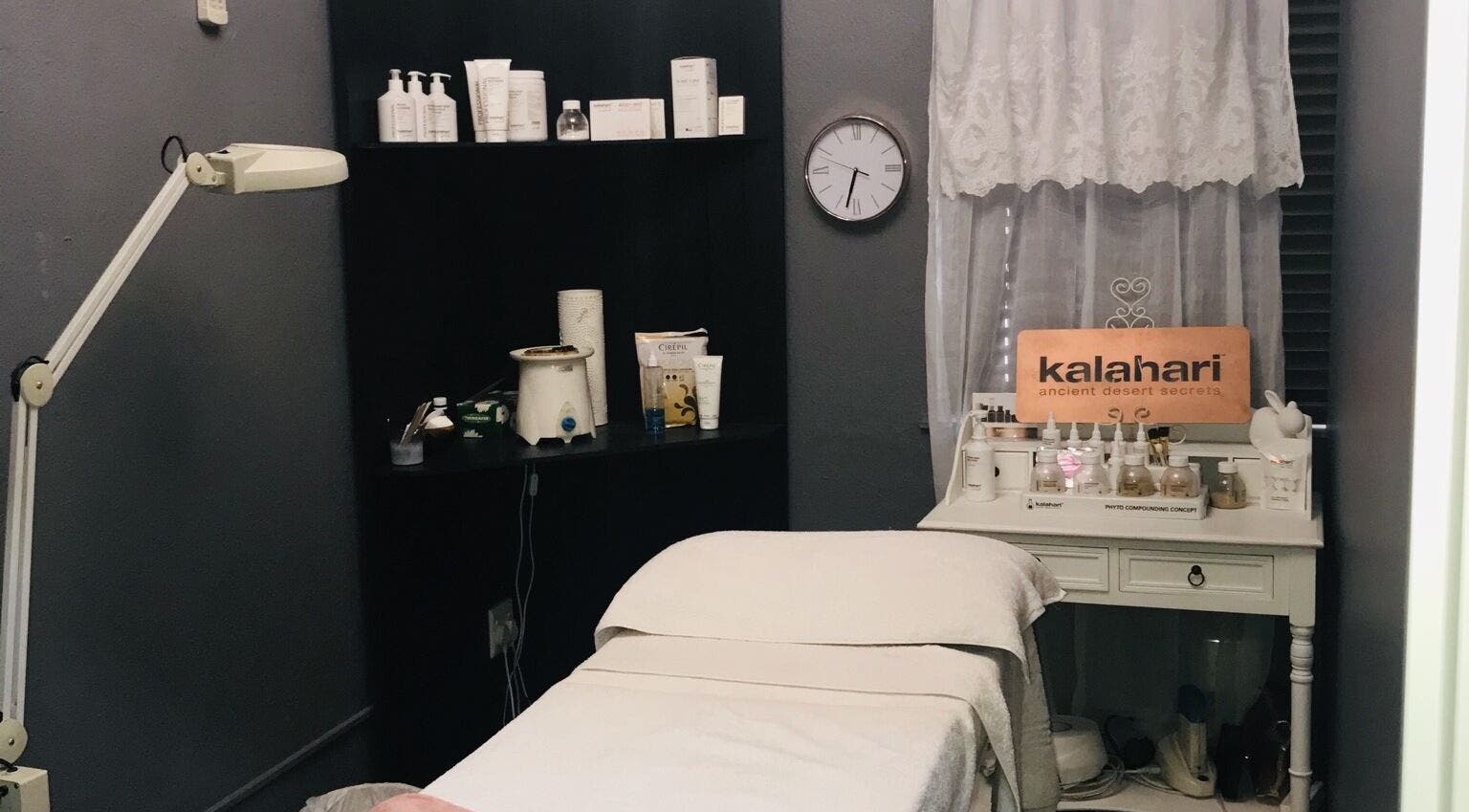 Cozy treatment room at Salon Sjiek Boetiek, Brackenfell Cape Town, Western Cape, ZA, showcasing skincare products.