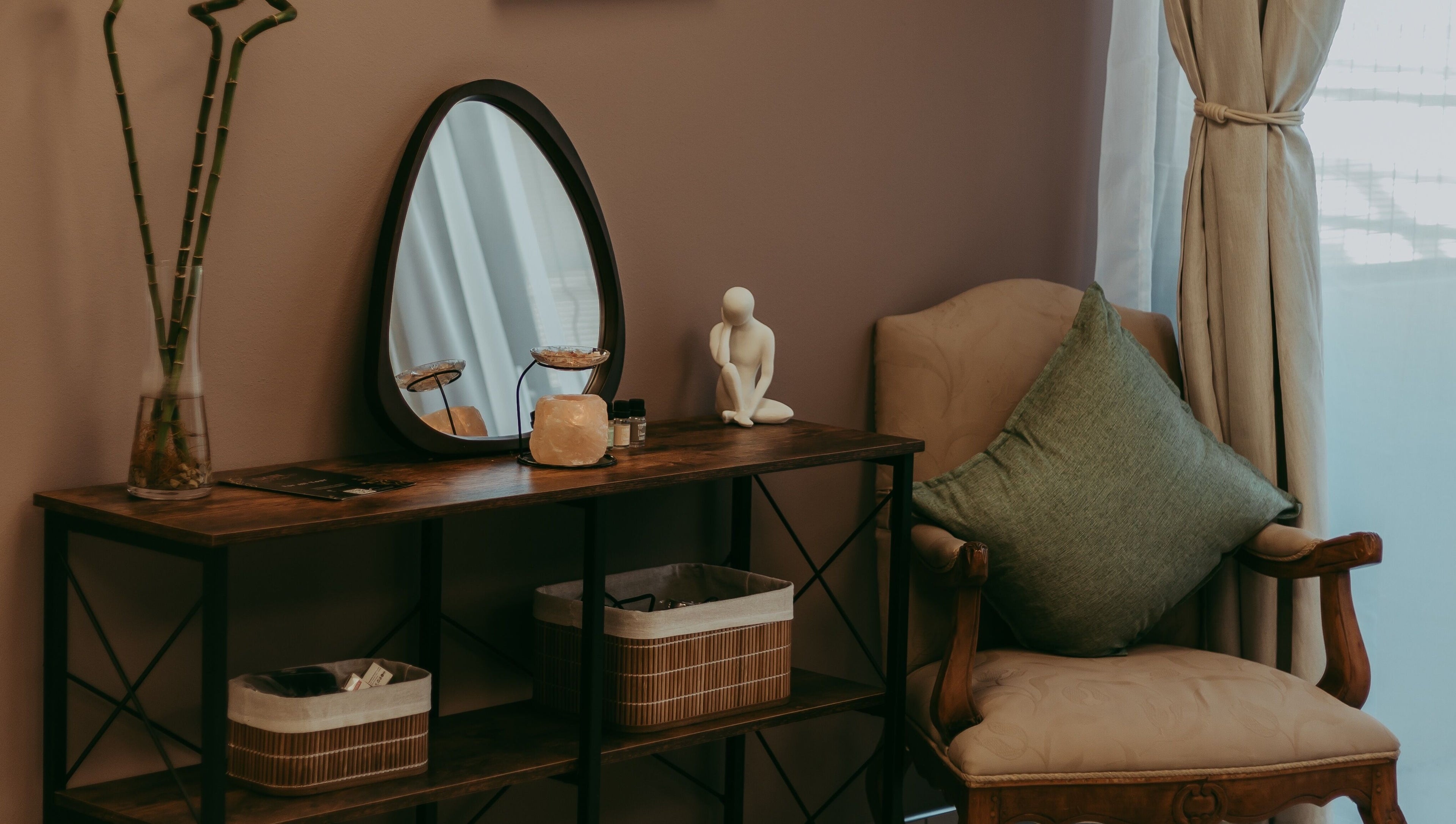 Relaxing corner at Haven Spa Namibia in Windhoek, Khomas Region, NA, featuring a plush chair and elegant decor.