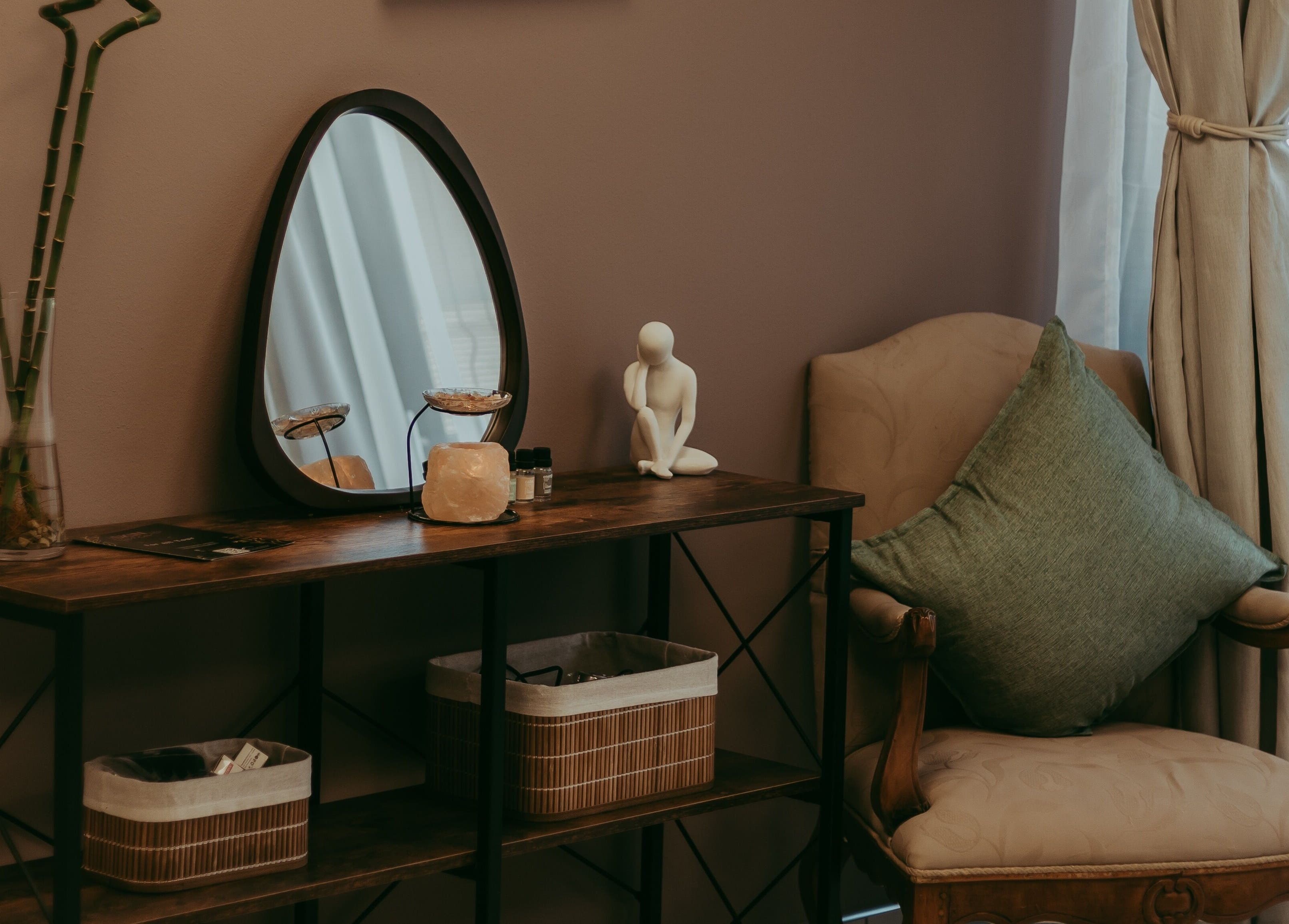 Relaxing corner at Haven Spa Namibia in Windhoek, Khomas Region, NA, featuring a plush chair and elegant decor.