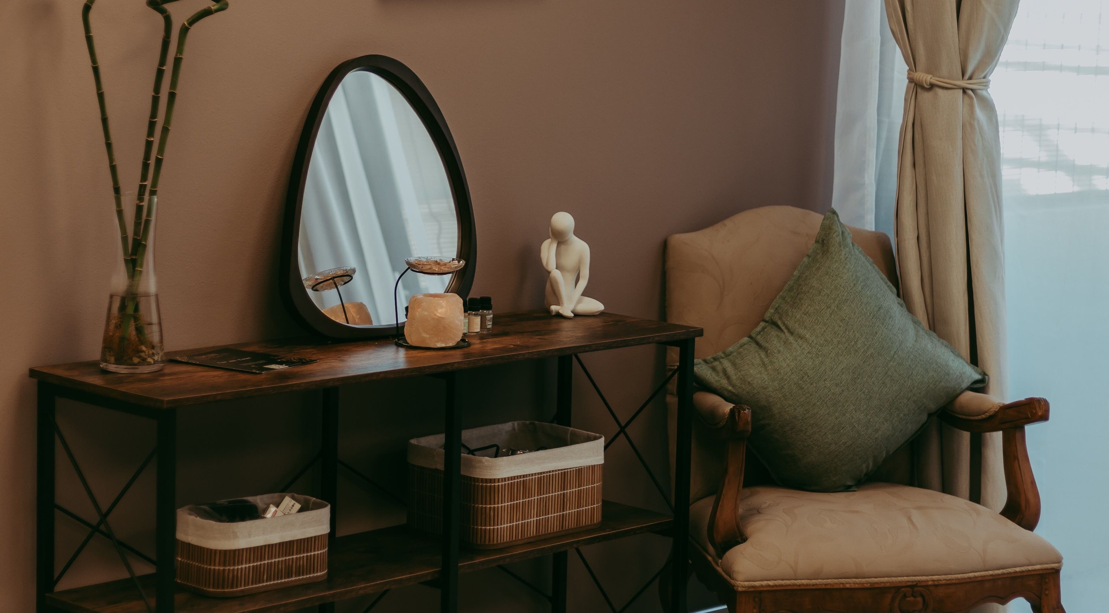 Relaxing corner at Haven Spa Namibia in Windhoek, Khomas Region, NA, featuring a plush chair and elegant decor.