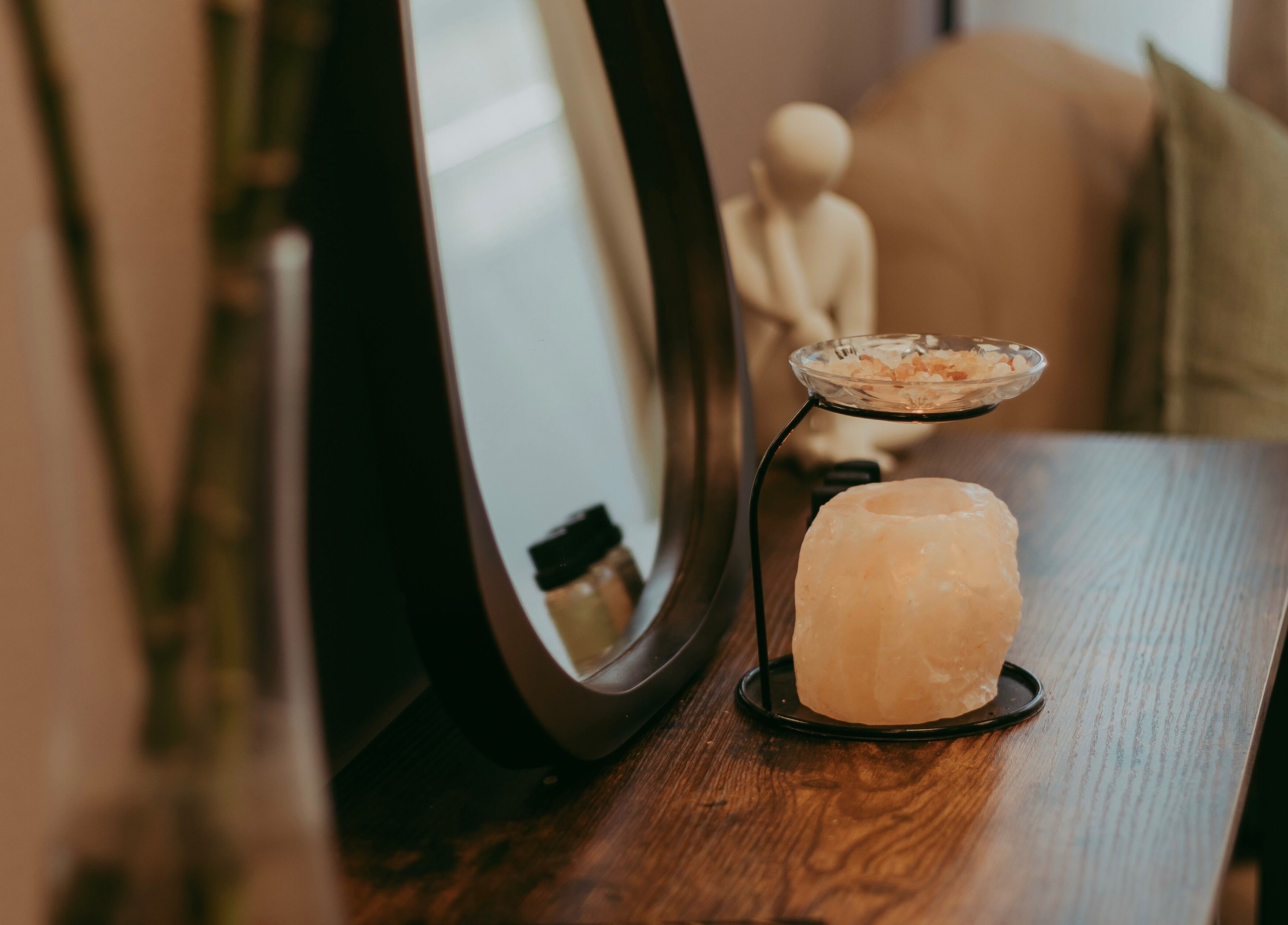Serene spa decor at Haven Spa Namibia, featuring salt lamp in Windhoek, Khomas Region, NA.