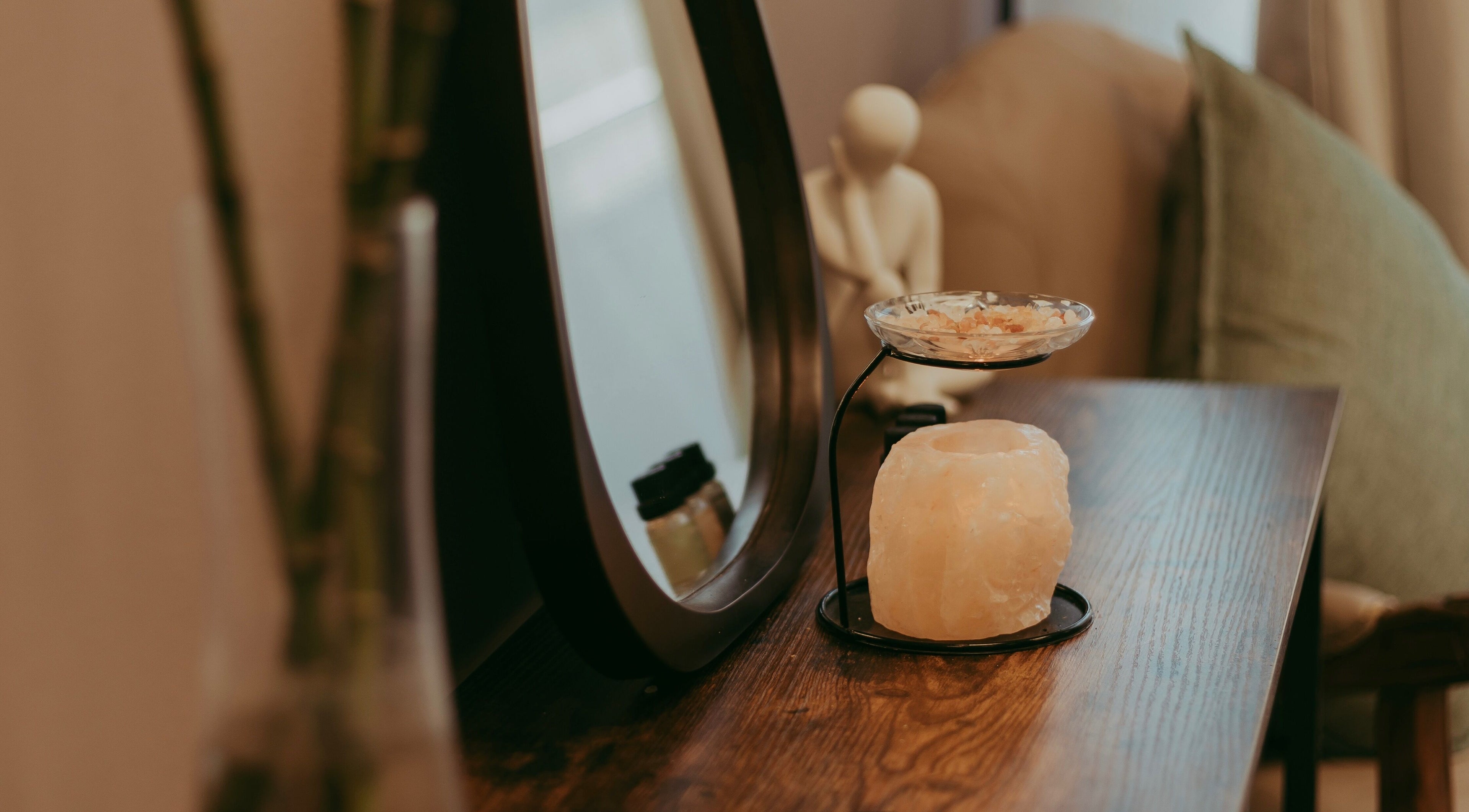 Serene spa decor at Haven Spa Namibia, featuring salt lamp in Windhoek, Khomas Region, NA.