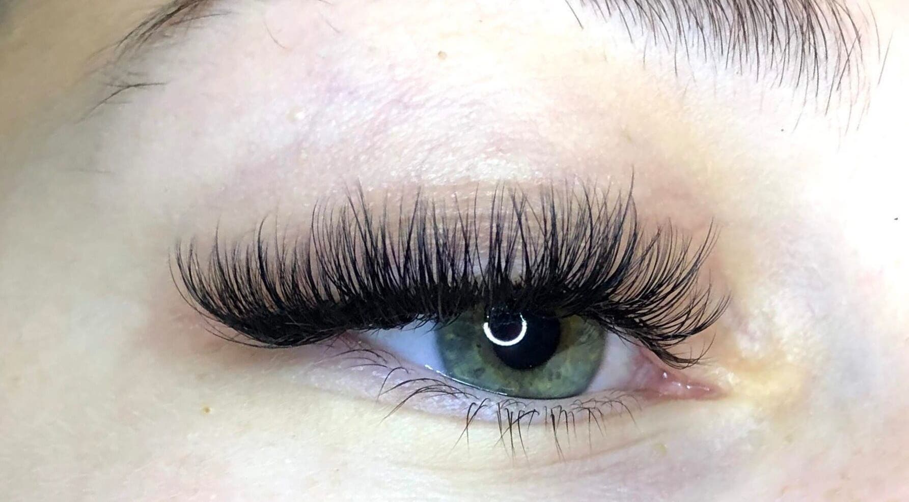 Close-up of voluminous eyelash extensions at Minxy Lash in Warrington, England, GB.