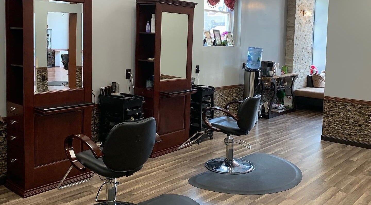 Cozy interior at Bella Salon and Spa, Green Brook Township, New Jersey, US, featuring stylish salon chairs.