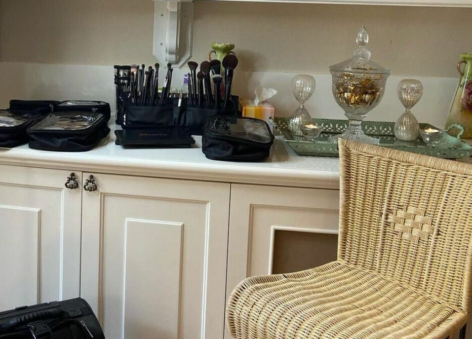 Makeup station at Northern Beauty Bullsbrook, Bullsbrook, Western Australia, AU with brushes neatly organized.