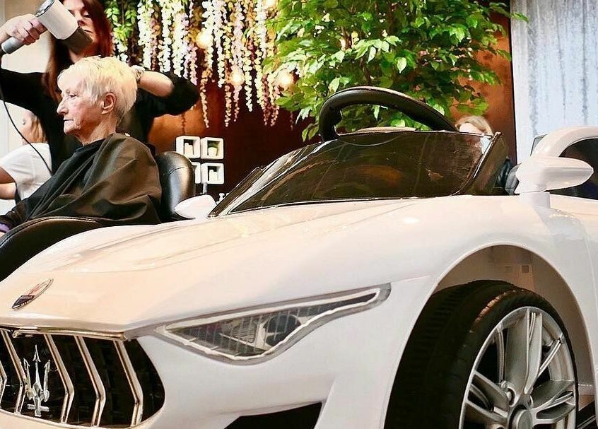 Luxurious hair styling at The Salt Room, Sowerby Bridge, England, GB, with a sleek car-inspired ambiance.