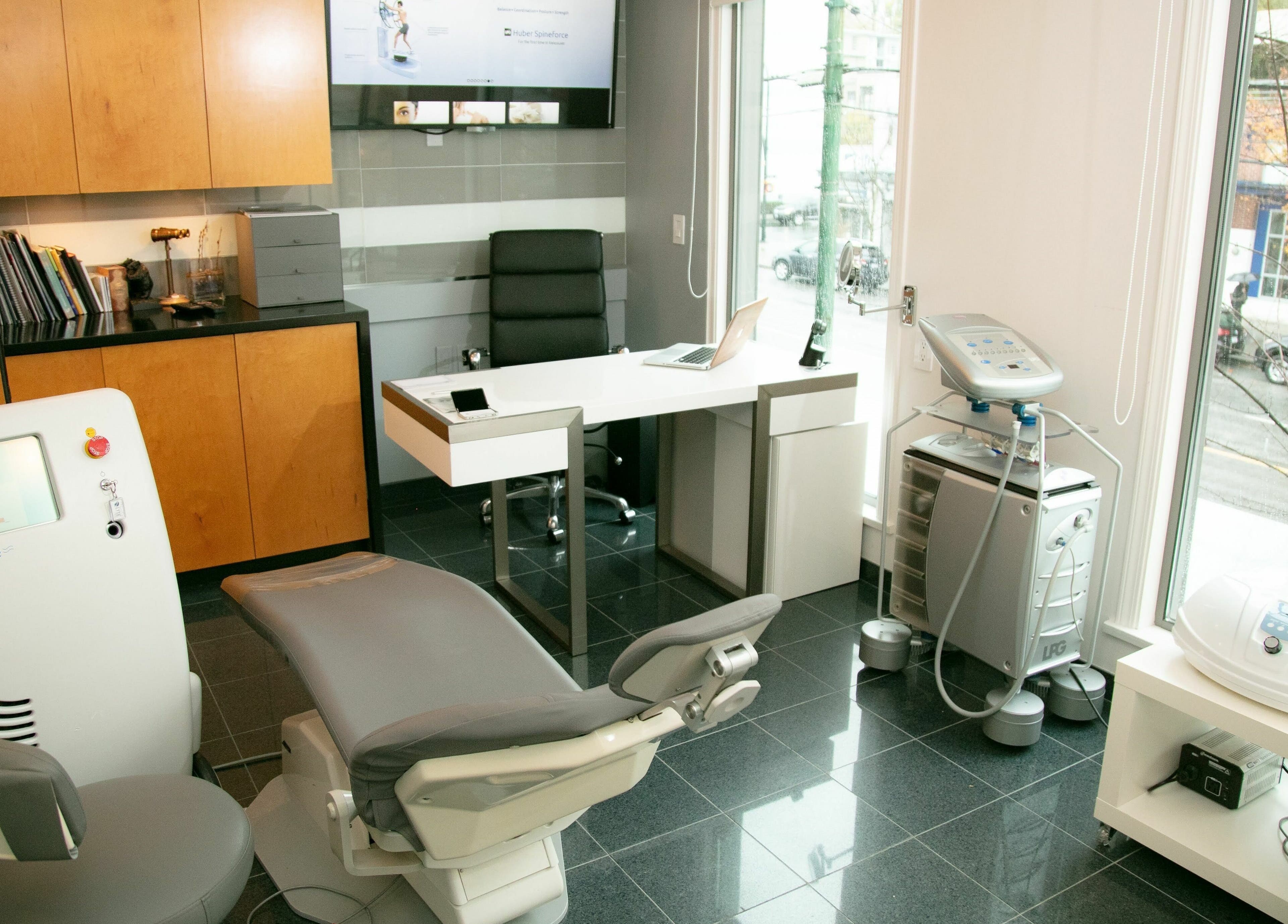 Modern treatment room at Paad Wellness and Derm Esthetics, Vancouver, BC, equipped for facial therapies.