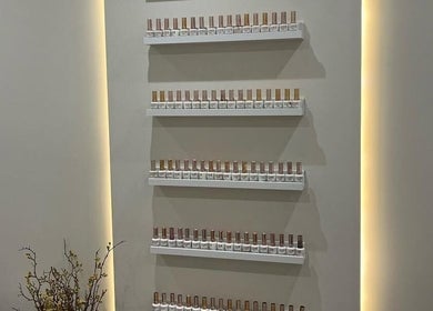 Nail polish display at Body&Soul at Brash, Wexford, County Wexford, IE. Elegant and organized shelves.