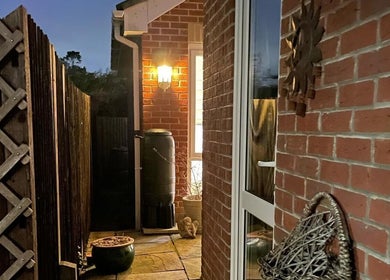 Evening view of LC Beauty Lounge's cozy courtyard in Locks Heath, England, GB.