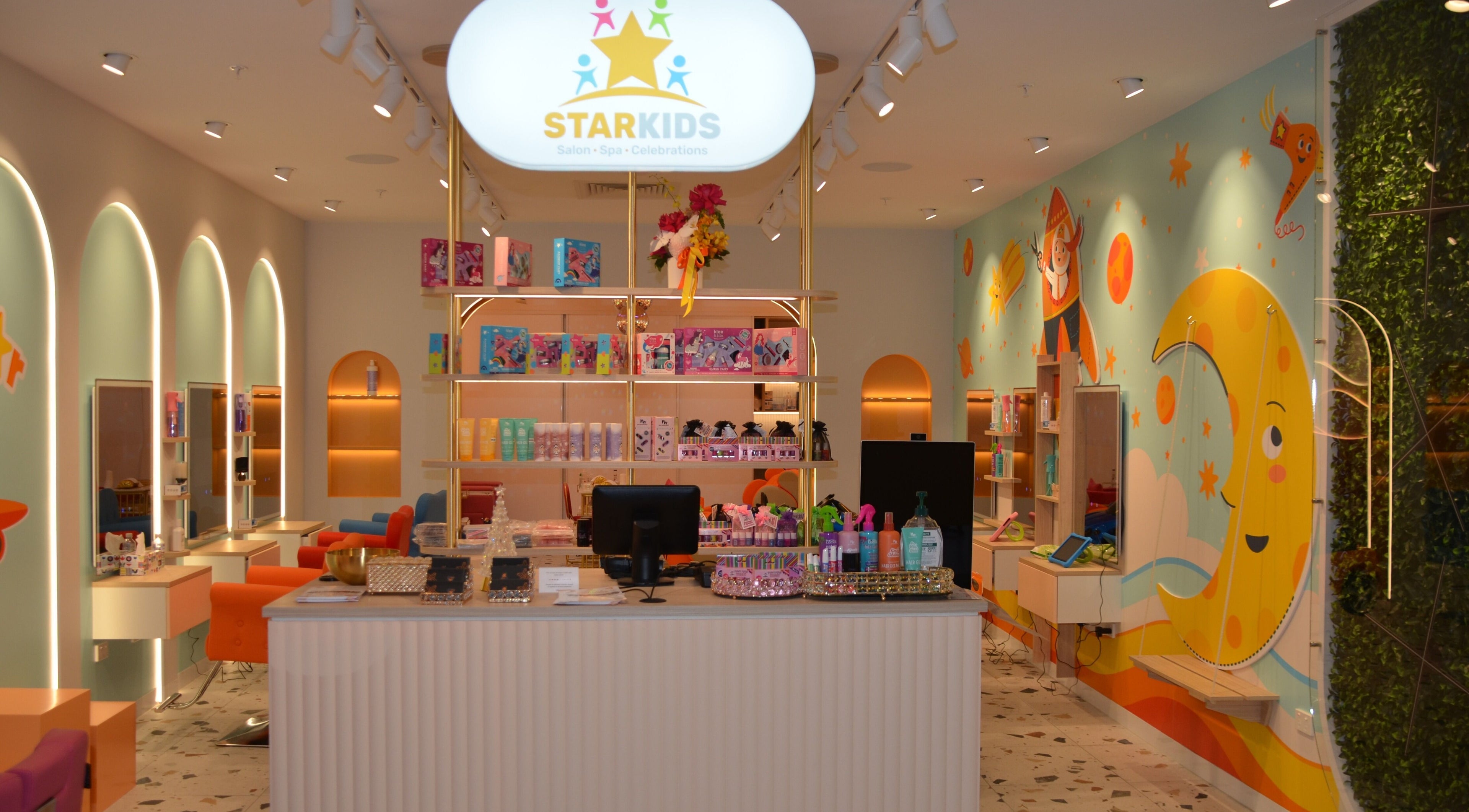 Vibrant interior of StarKids Salon Spa | Parkmore, Keysborough, Victoria, AU, showcasing a colorful, child-friendly atmosphere.