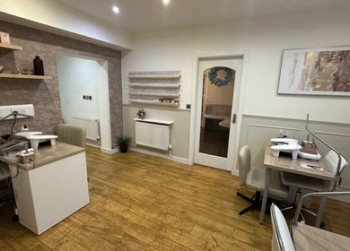 Chic nail treatment area at Serenity Beauty and Skincare Salon Ltd in Llangefni, North Wales, GB.