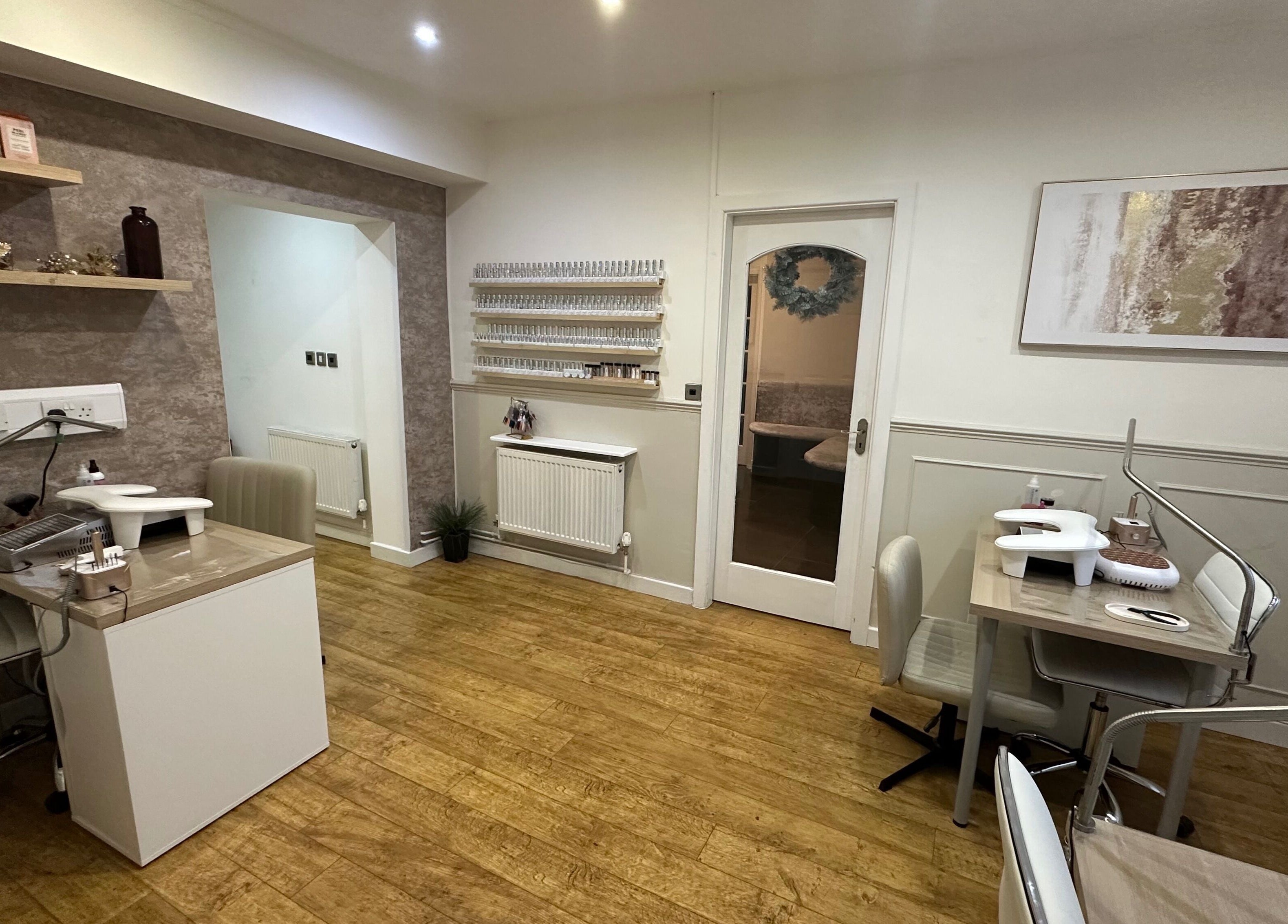Chic nail treatment area at Serenity Beauty and Skincare Salon Ltd in Llangefni, North Wales, GB.