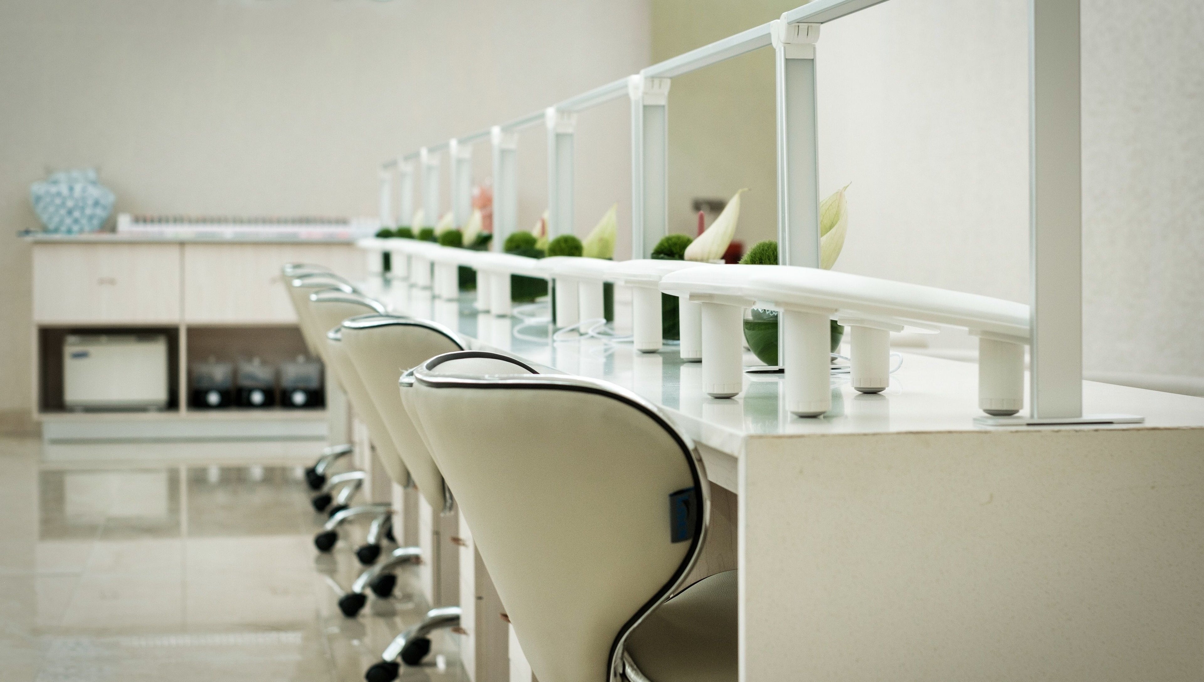 Elegant nail bar at Society 1840, Johannesburg, Gauteng, ZA, featuring modern seating and a polished design.