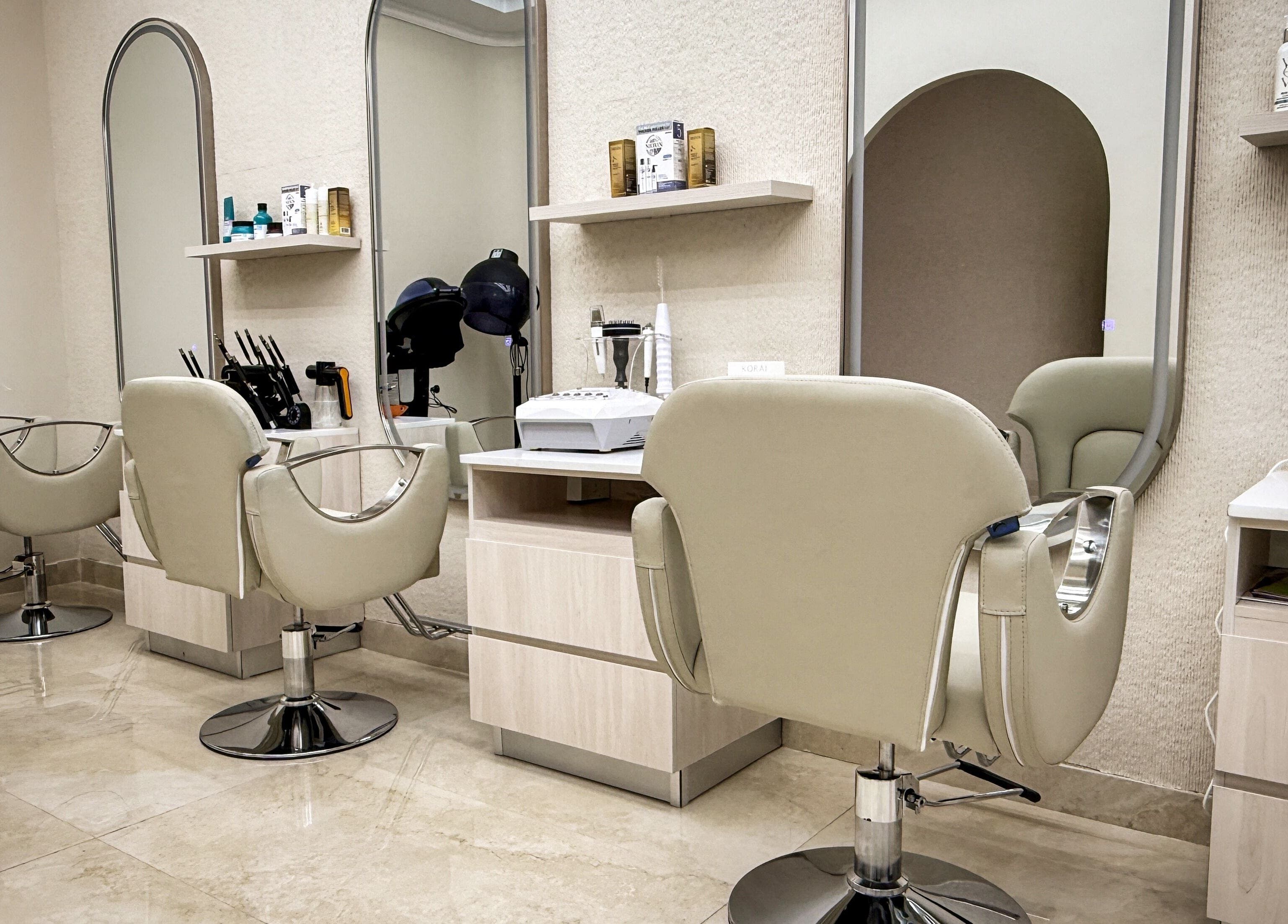 Sophisticated salon chairs and mirrors at Society 1840, Johannesburg, Gauteng, ZA.