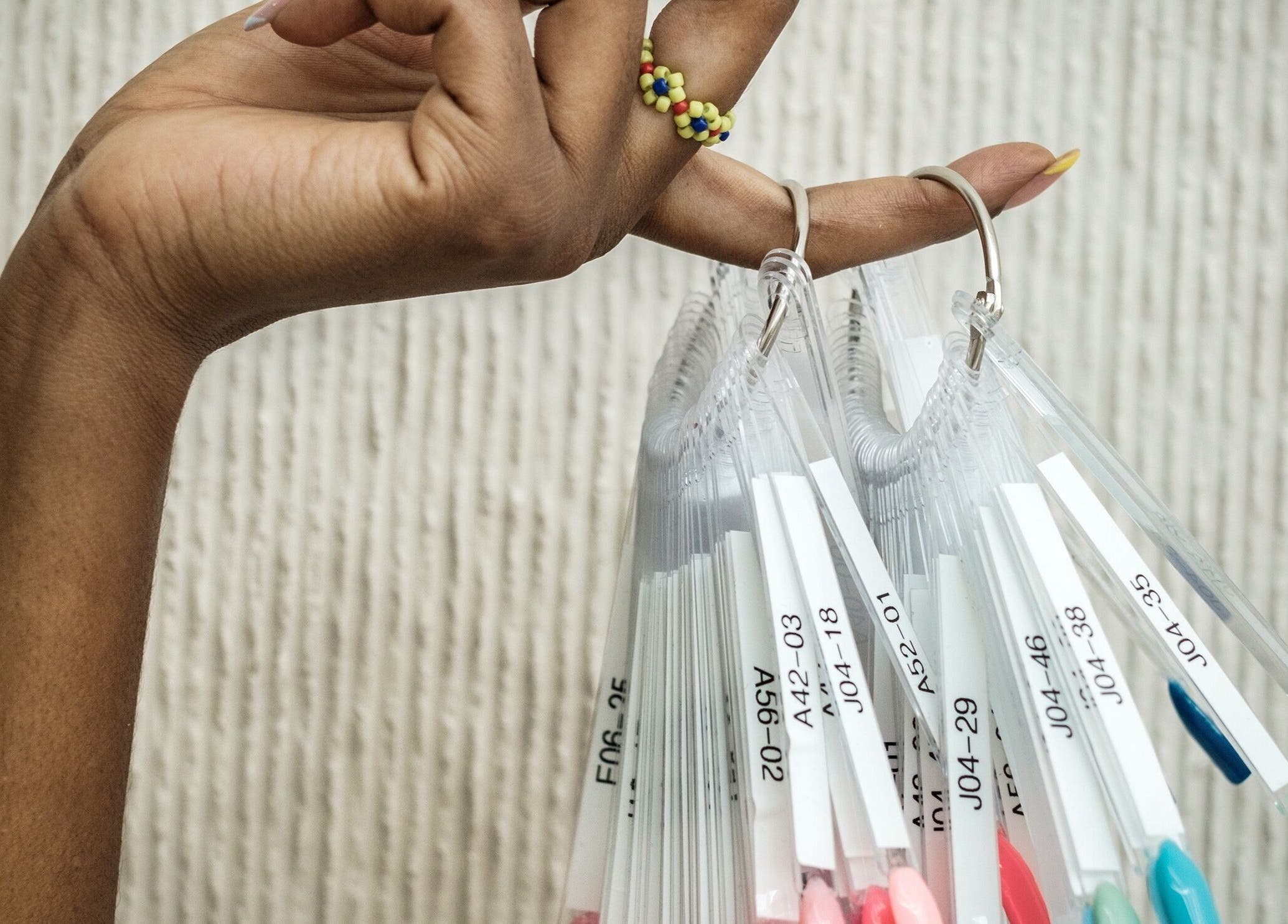 Nail color swatches at Society 1840, Johannesburg, Gauteng, ZA, showcasing diverse options.