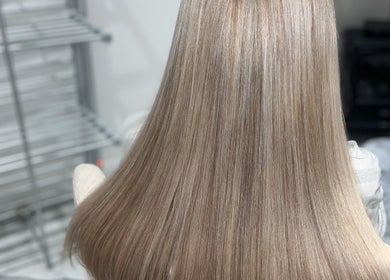 Silky blonde hair styled at Amelia’s Hair and Beauty, Benfleet, England, GB.
