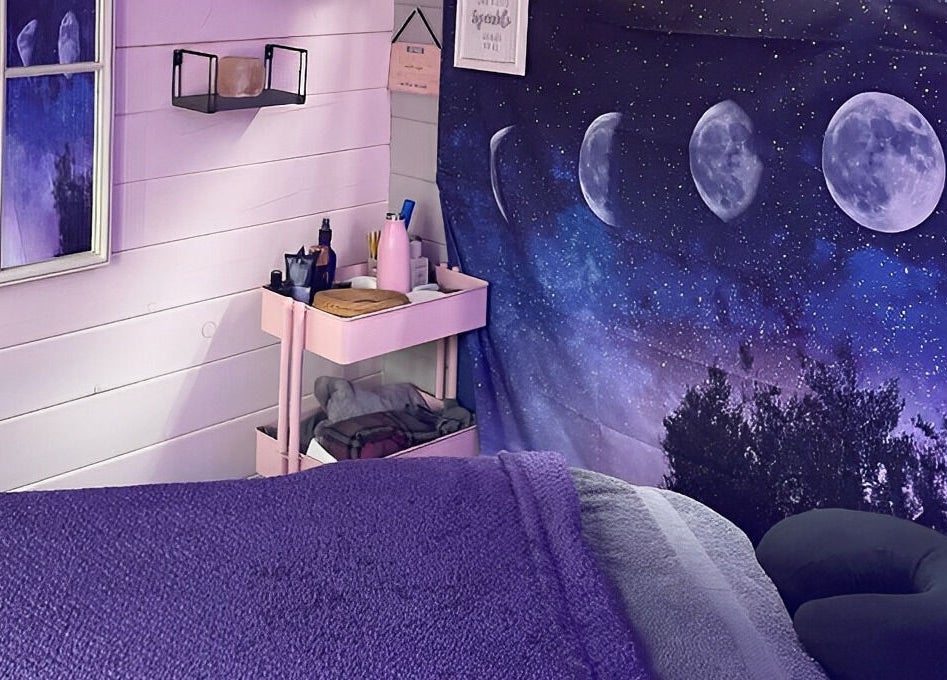 Relaxing treatment room at Twilight Garden Complementary Therapies, Chelmsford, England, GB with moonlit decor.