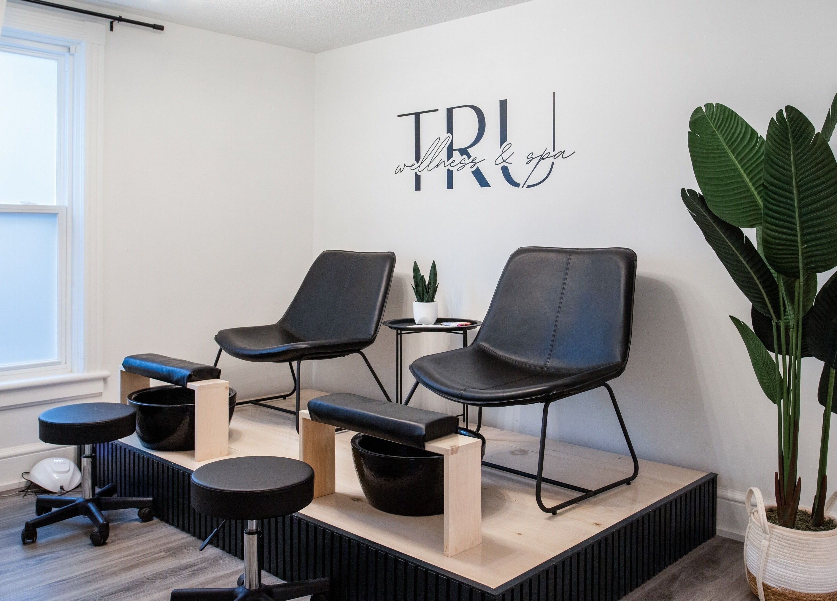 Modern pedicure chairs at Derma Luxe laser and skin, Cambridge, Ontario, CA for a soothing spa experience.