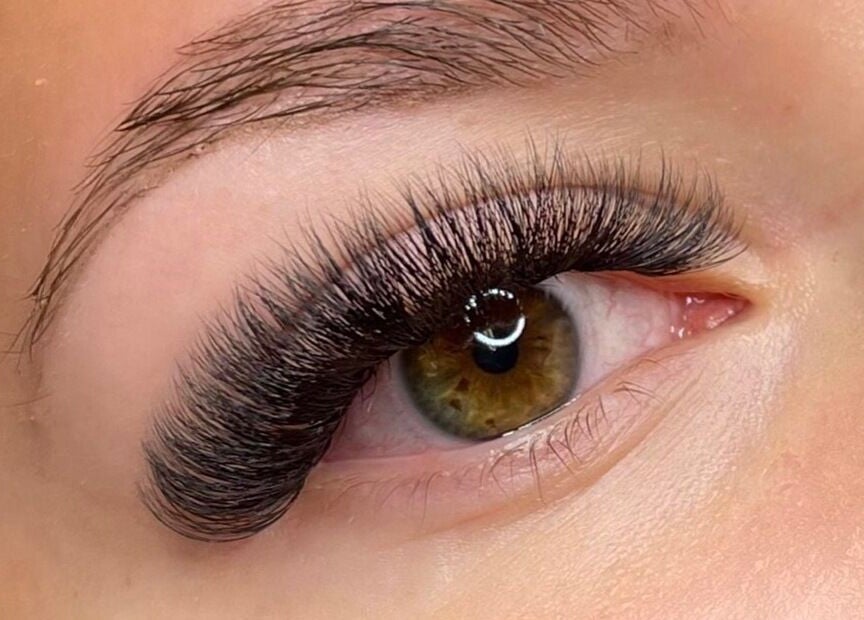 Close-up of eyelash extensions at Lashed By Mir in Sault Ste. Marie, Ontario, CA showcasing intricate beauty.