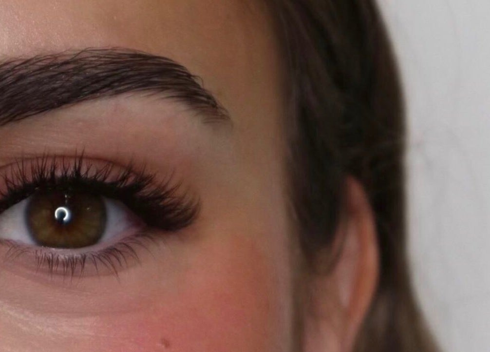 Close-up of perfectly styled eyelashes at Lashed By Mir, Sault Ste. Marie, Ontario, CA.