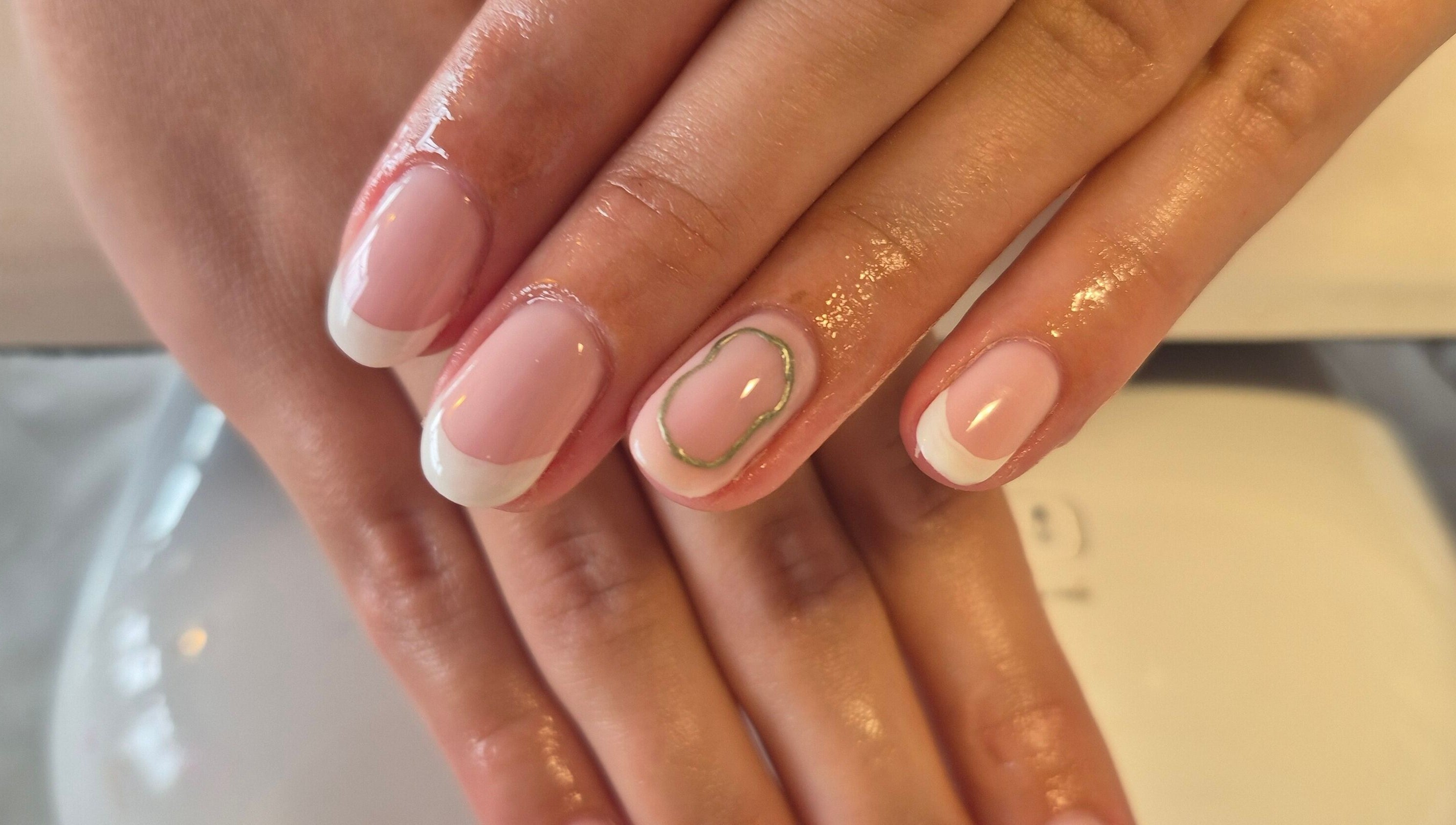 French manicure at Beauty with Nicky, Sutton Coldfield, England, GB showcasing elegant nail art.