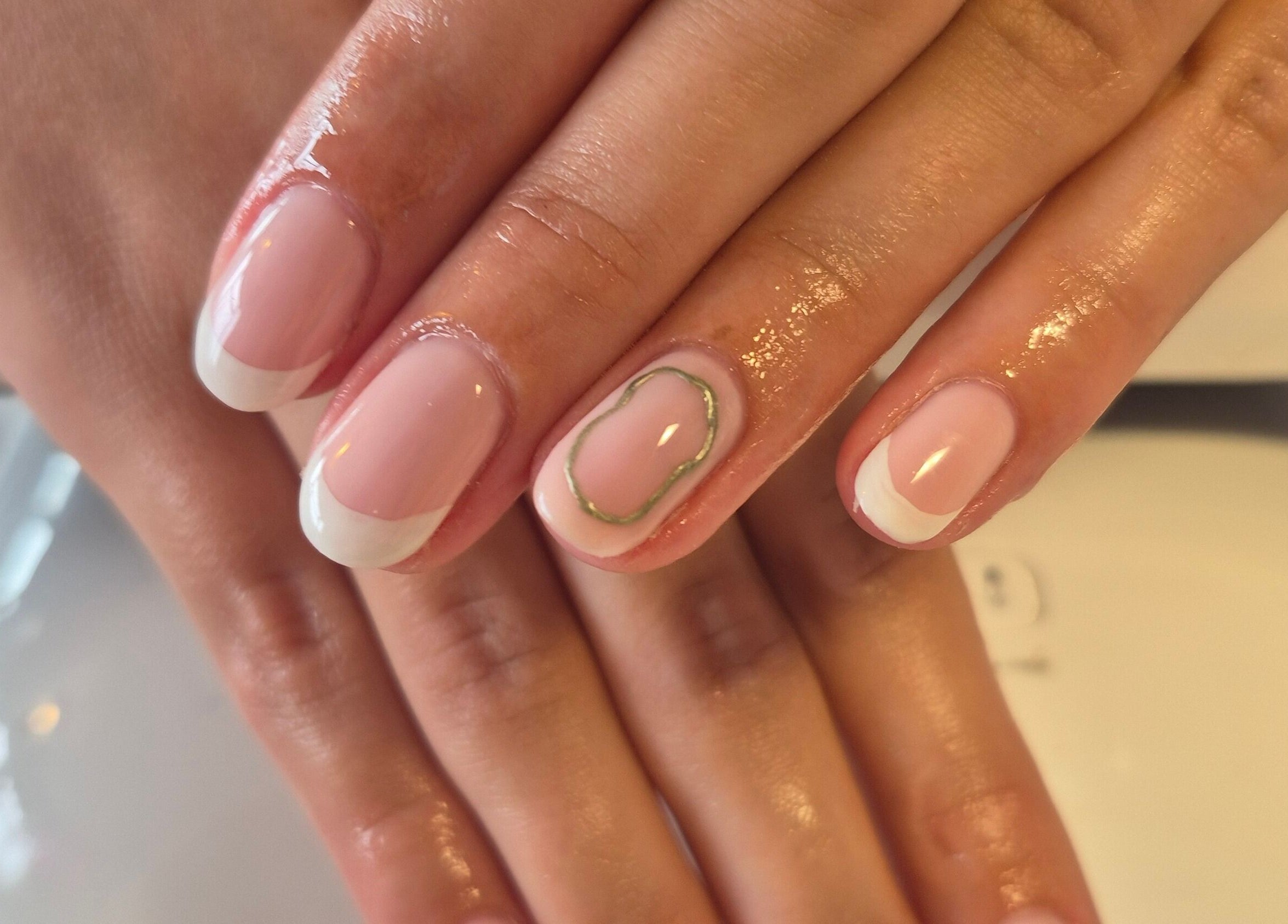 French manicure at Beauty with Nicky, Sutton Coldfield, England, GB showcasing elegant nail art.