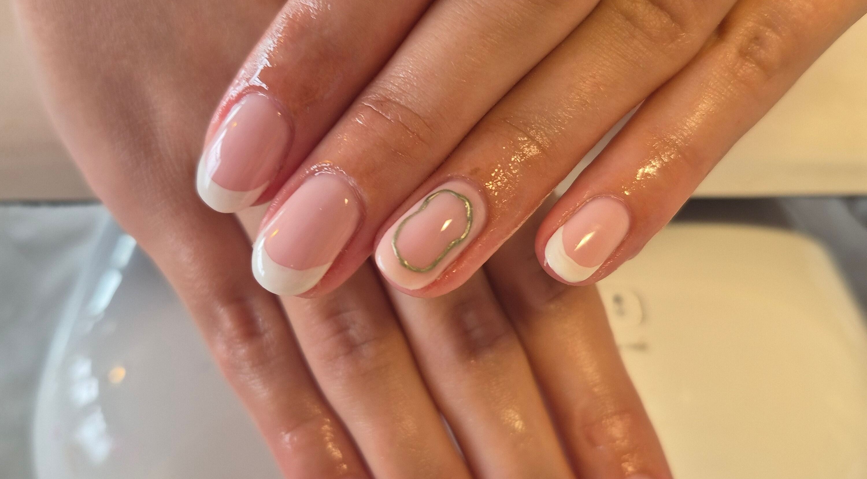 French manicure at Beauty with Nicky, Sutton Coldfield, England, GB showcasing elegant nail art.