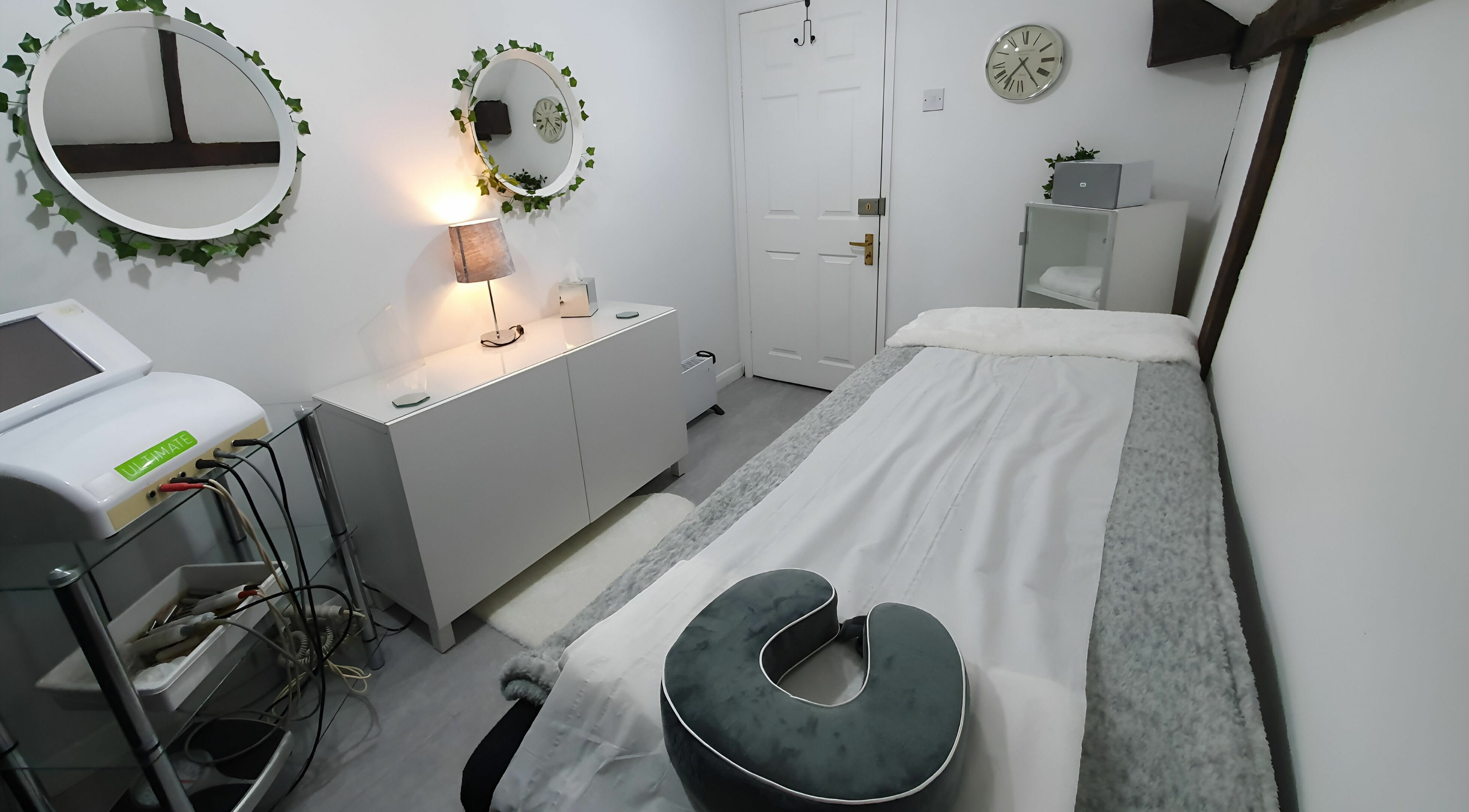 Relaxing treatment room at KM Hair and Beauty in Braintree, England, GB. Inviting and calming decor.