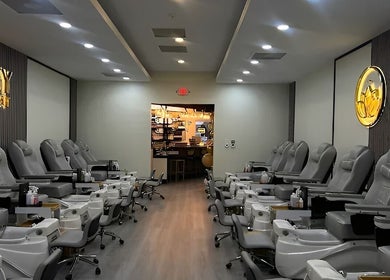 Luxurious nail salon chairs at Tipsy Nail Bar, College Parkway, Fort Myers, Florida, US.