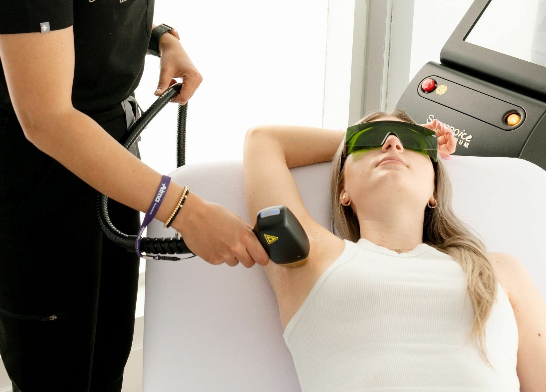 Client receiving laser hair removal at Laser Bar, Barrie, Ontario, CA.
