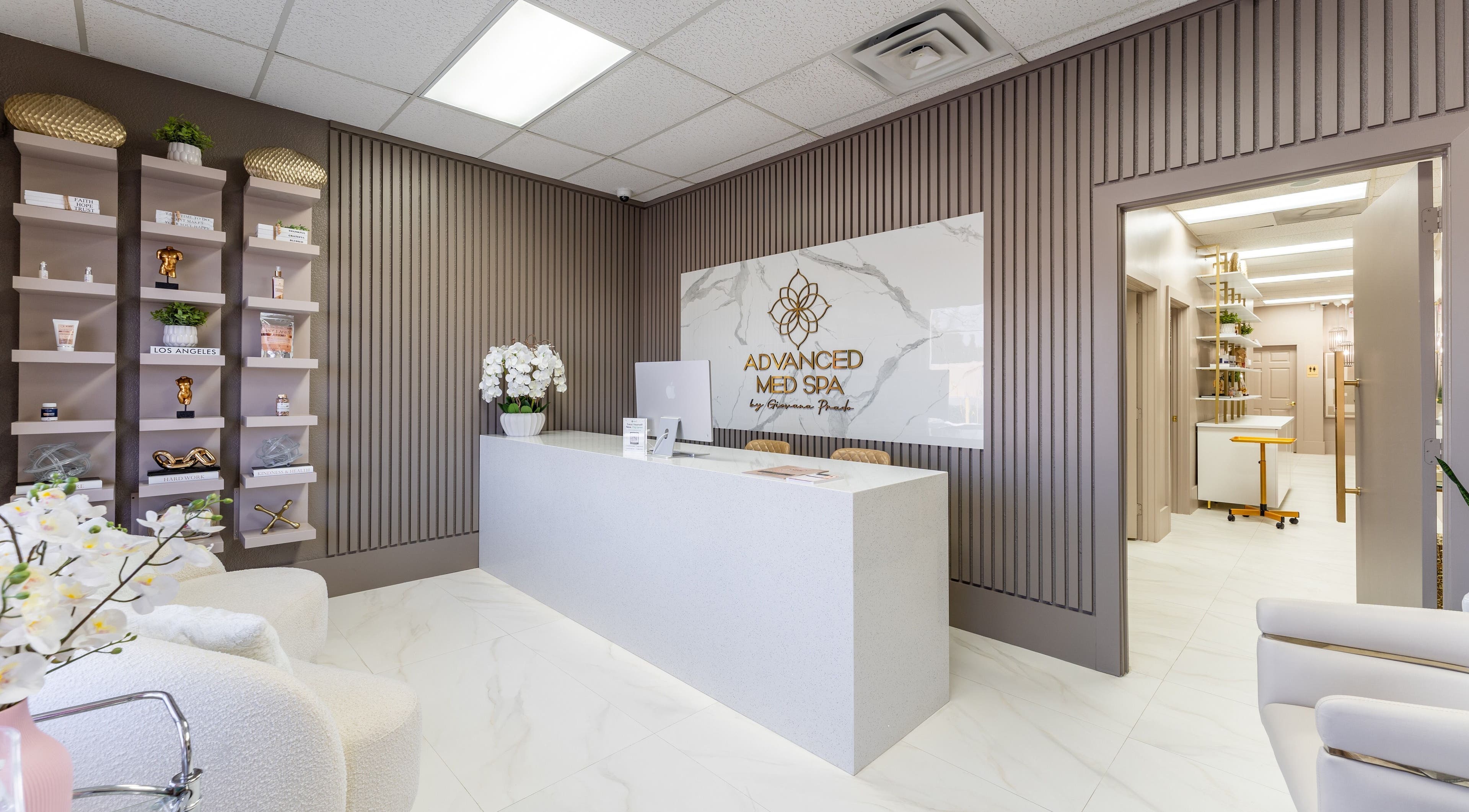 Modern reception at Advanced Med SPA - Deerfield Beach, showcasing sleek design in Deerfield Beach, Florida, US.