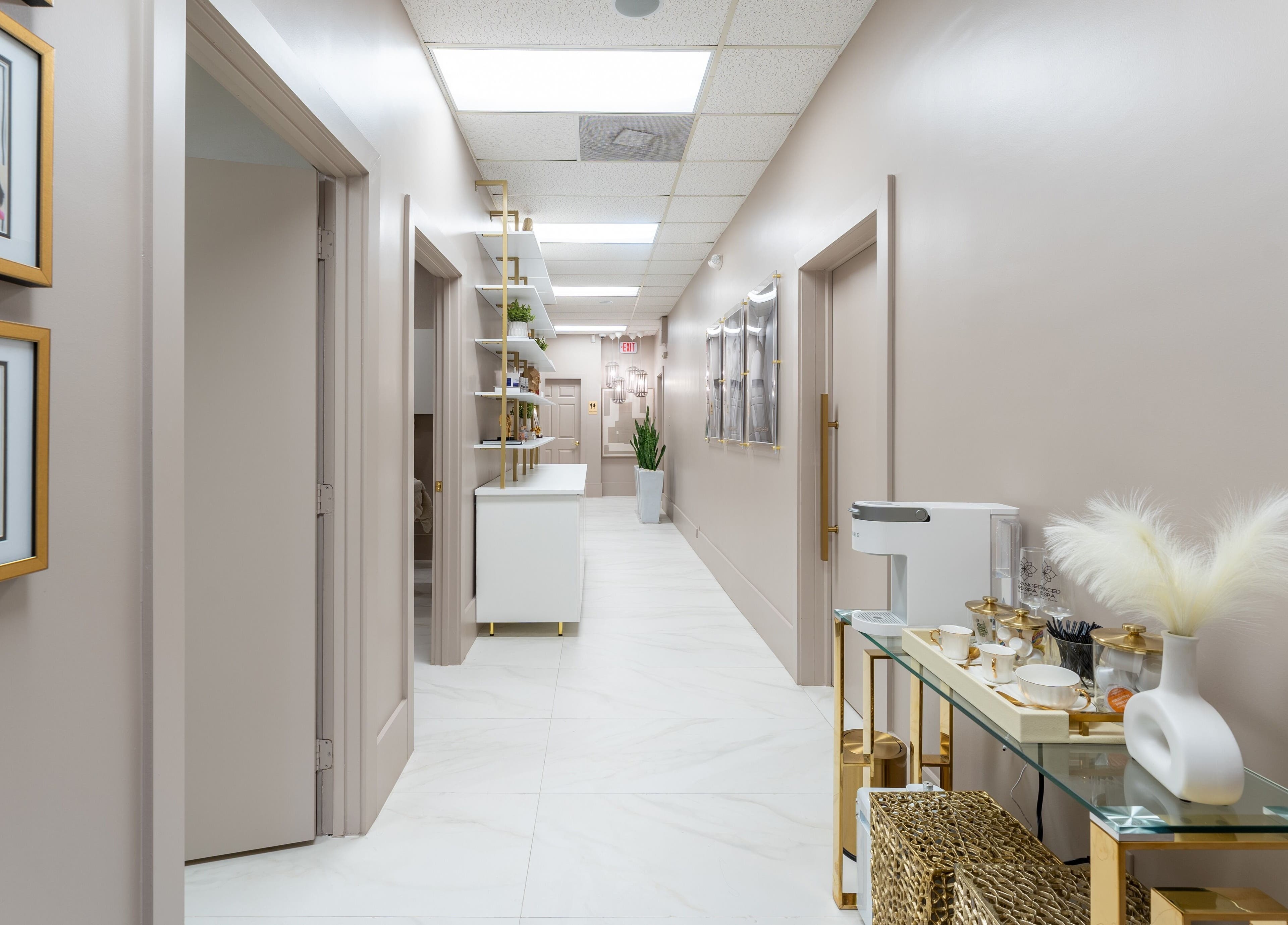 Elegant hallway at Advanced Med SPA - Deerfield Beach, featuring chic decor in Deerfield Beach, Florida, US.