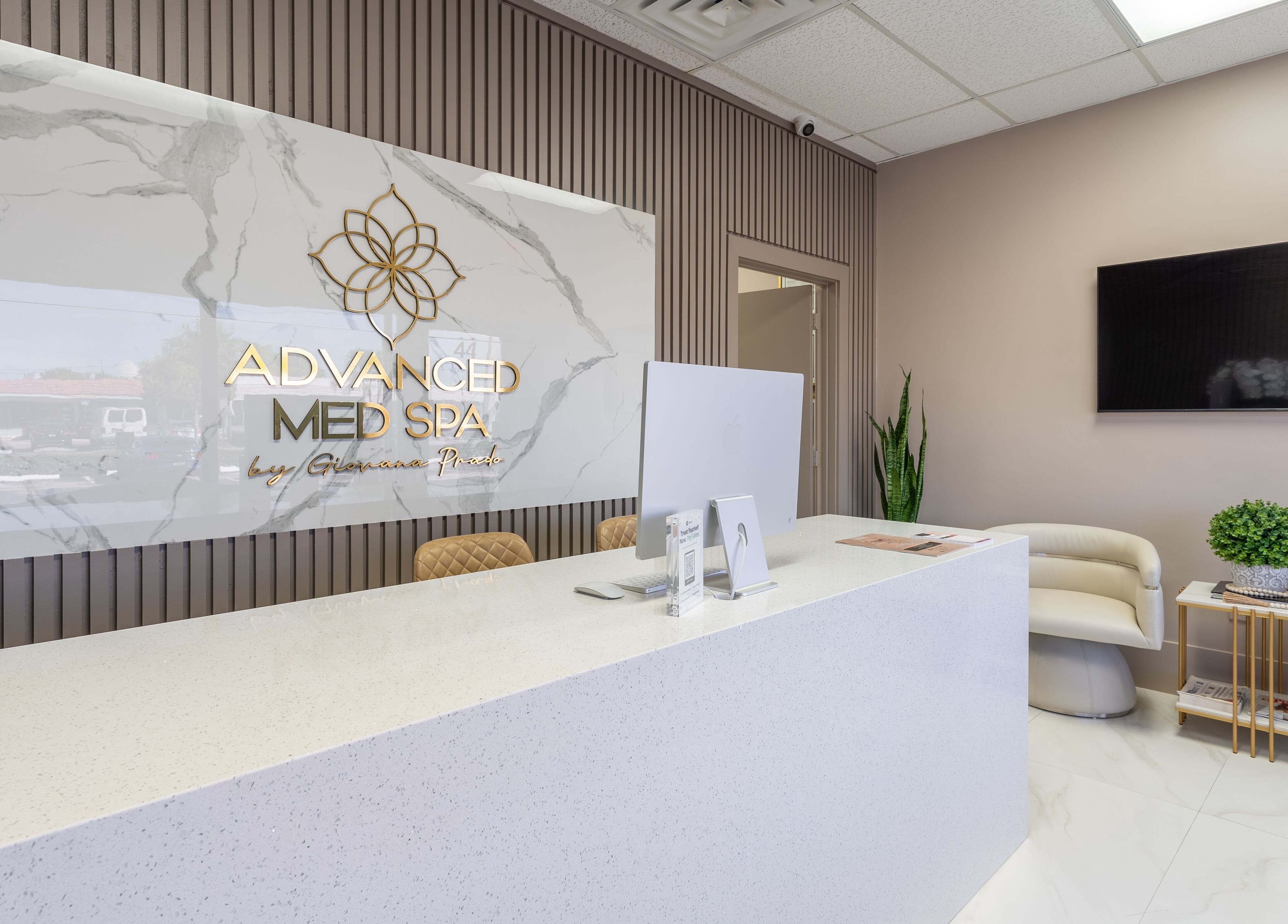 Sleek reception at Advanced Med SPA - Deerfield Beach, with modern decor in Deerfield Beach, Florida, US.