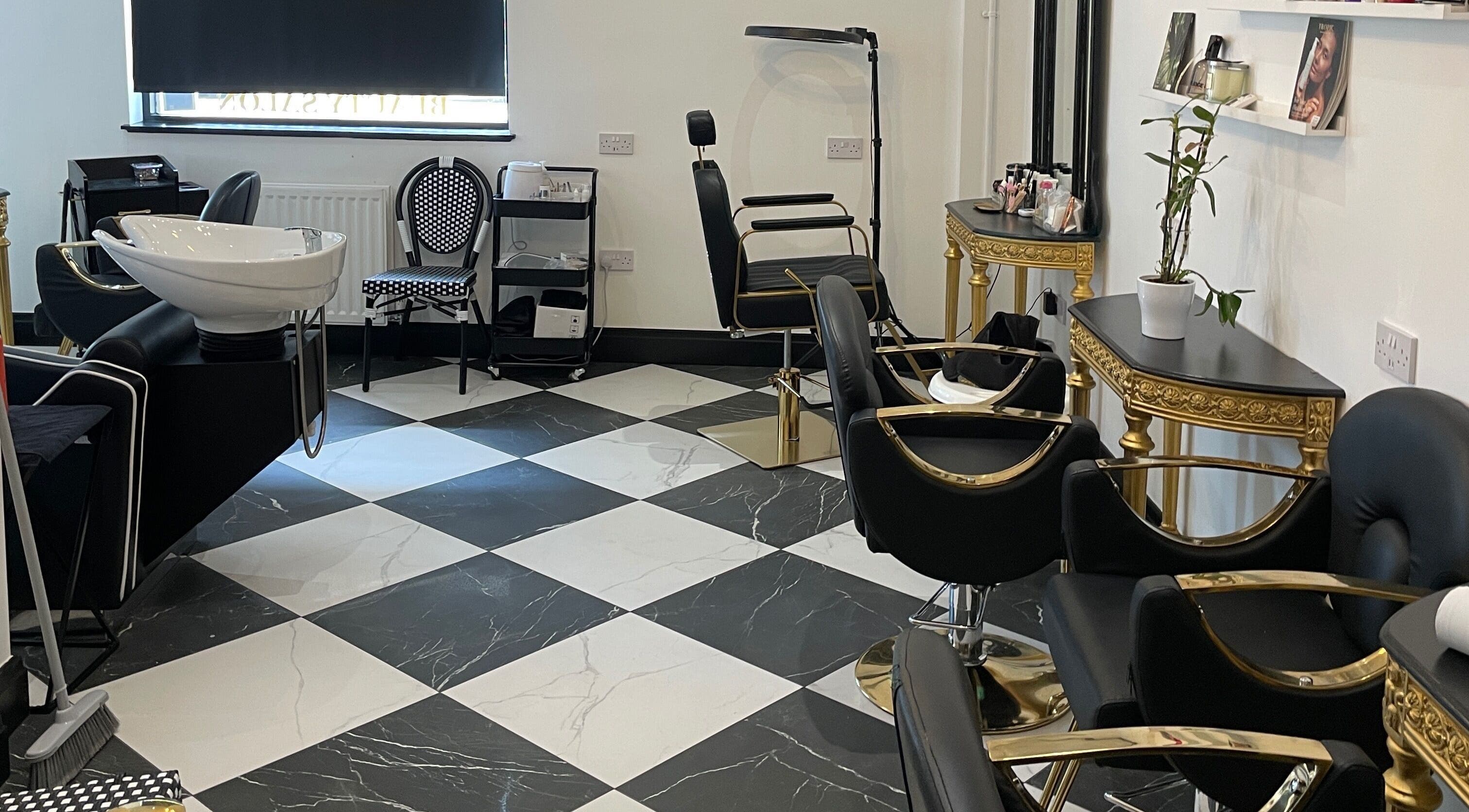 Luxurious salon seating and decor at Confidence & Glow Aesthetics in Morley, England, GB.