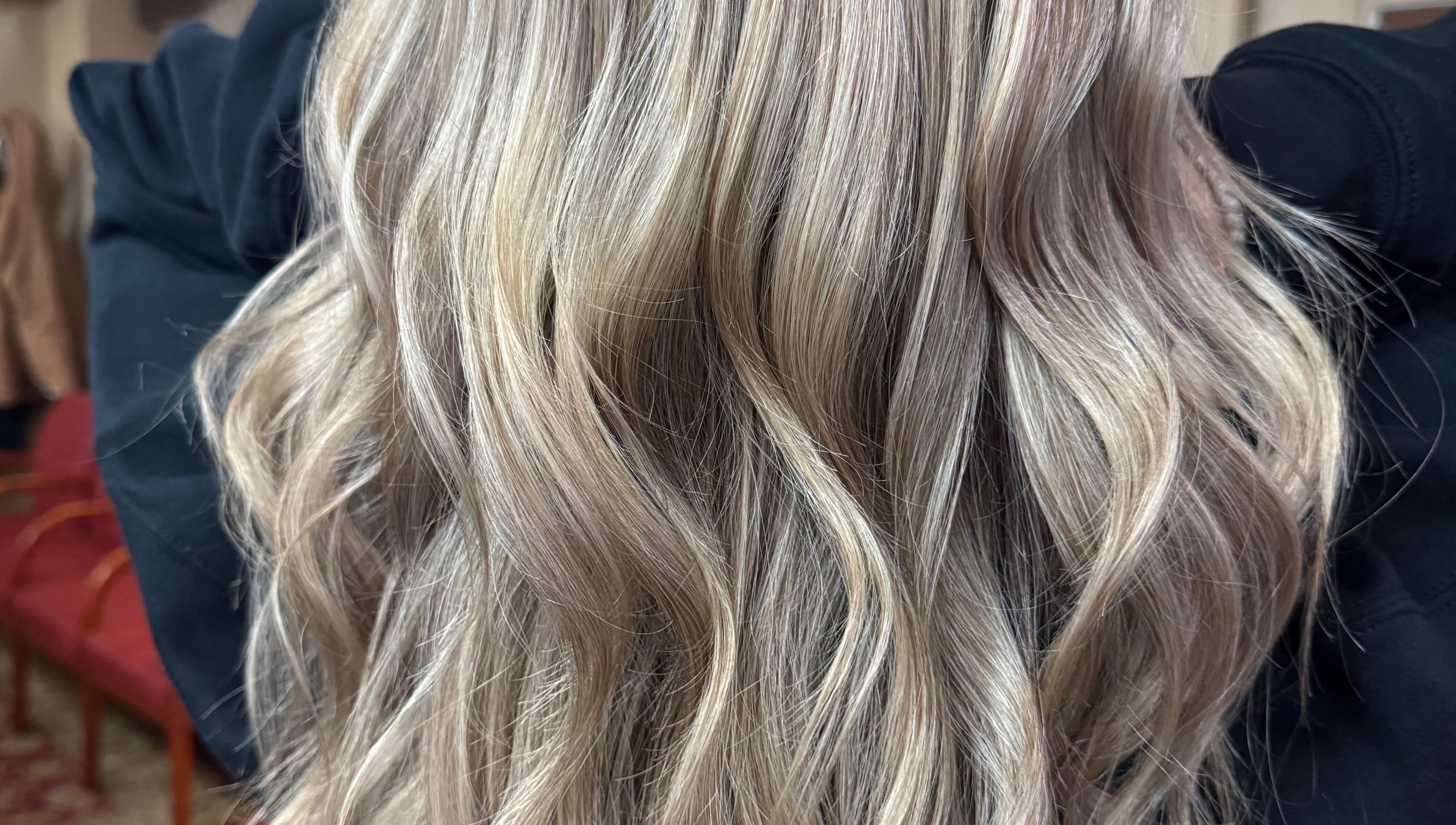 Silky blonde waves styled at The Cutting Post, Tannersville, Pennsylvania, US.