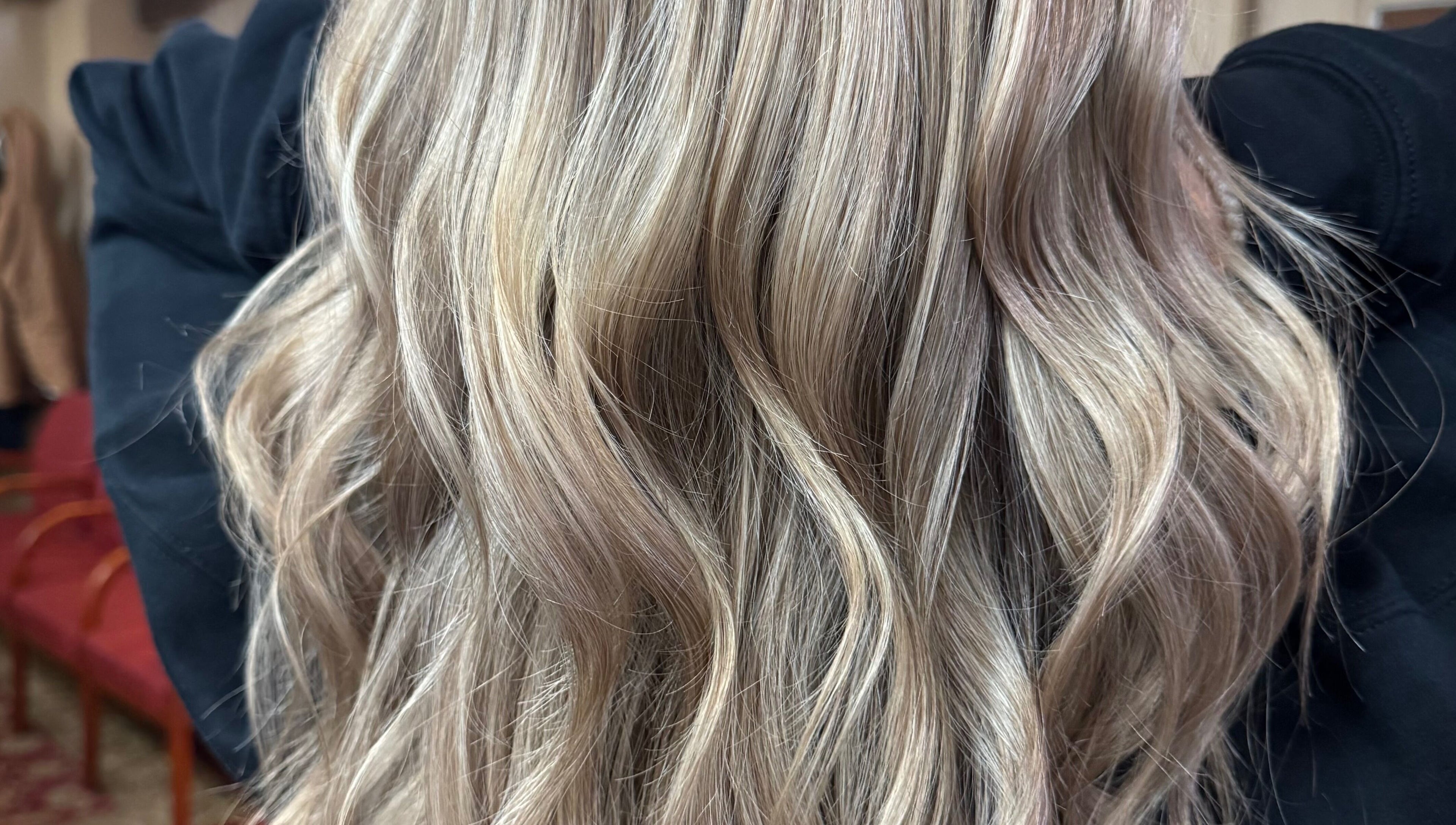 Silky blonde waves styled at The Cutting Post, Tannersville, Pennsylvania, US.