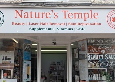 Front view of Nature's Temple Beauty in Sudbury, England, GB showcasing the salon and signage.