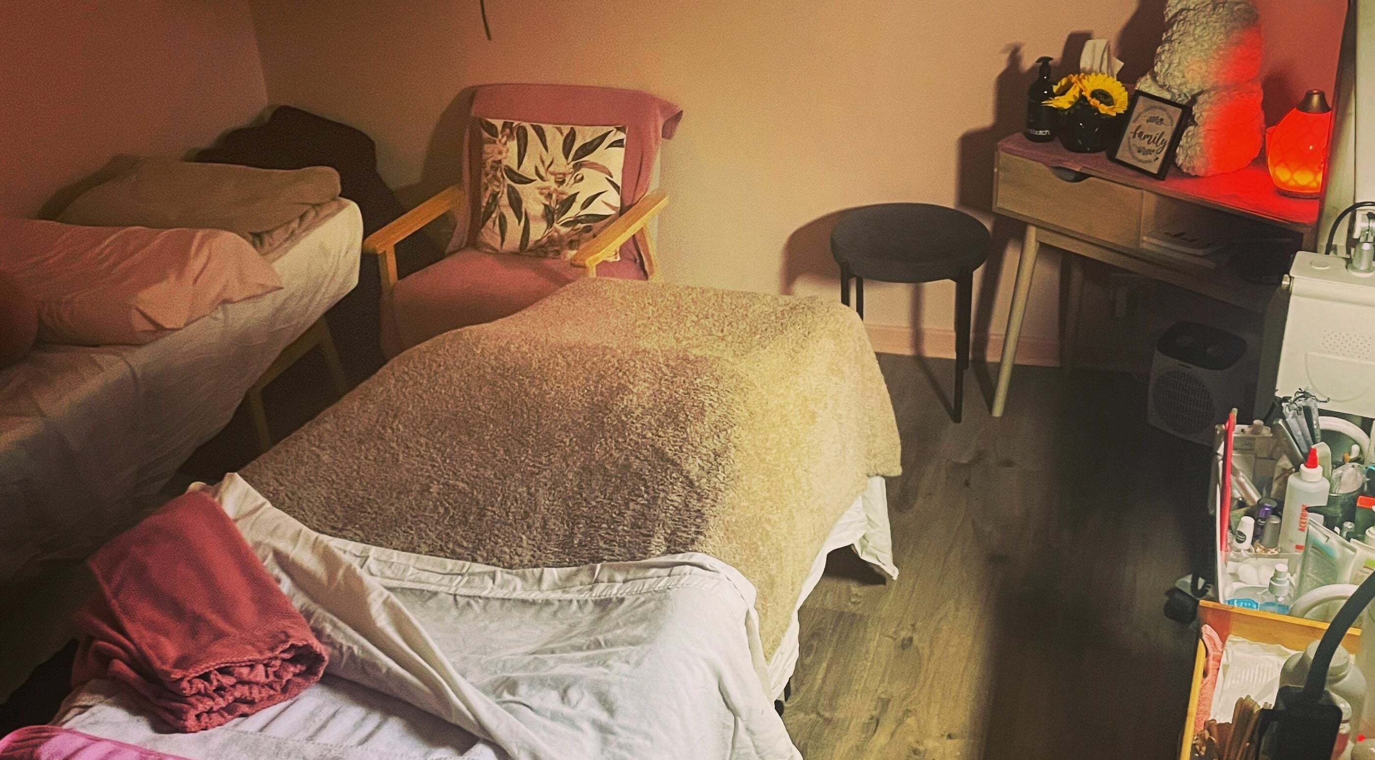 Relaxing treatment room at Kalgoorlie Beauty, Kalgoorlie, Western Australia, AU with gentle lighting and plush decor.