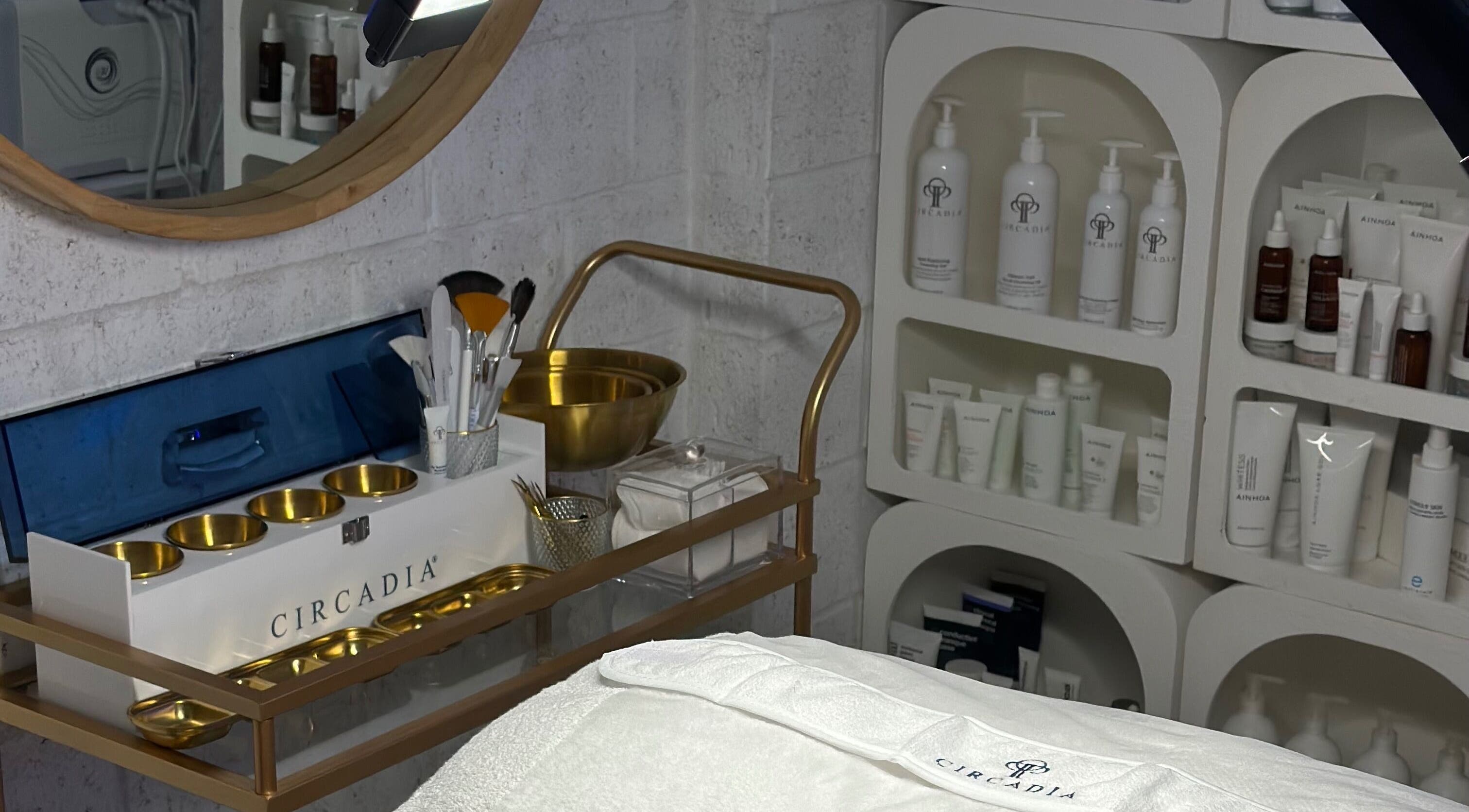 Luxurious skincare display at Bella Perfection Salon, Eglinton, Western Australia, AU. Treatments arranged in elegance.