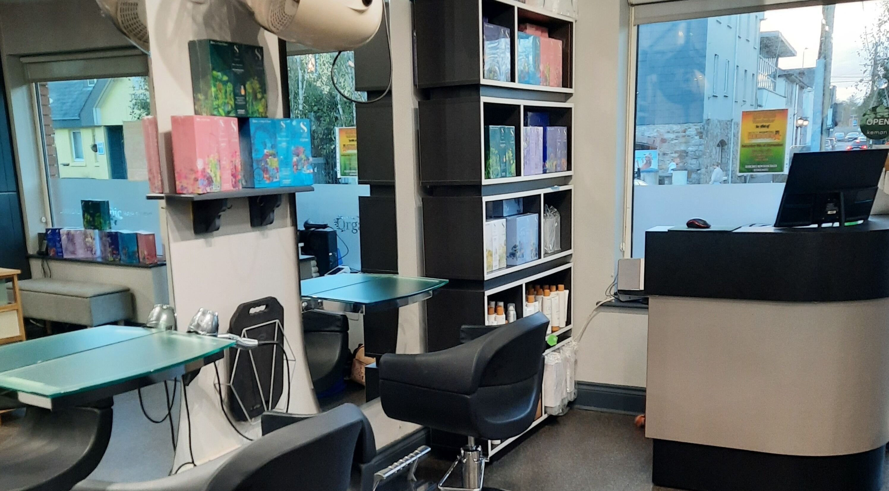 Interior of Carrigaline Organic Hair Studio in Carrigaline, County Cork, IE, showcasing stylish, modern decor.
