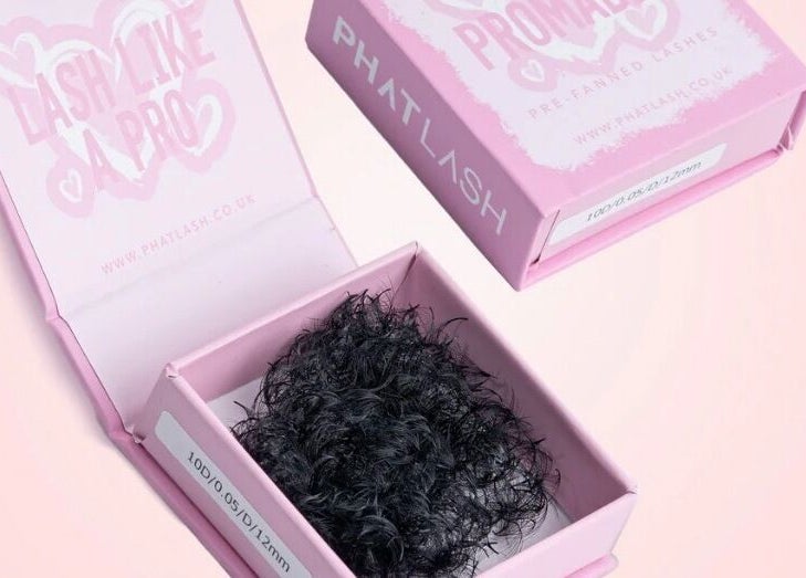 High-quality false eyelashes in pink box at Classy_Baby Beauty, Birmingham, England, GB.