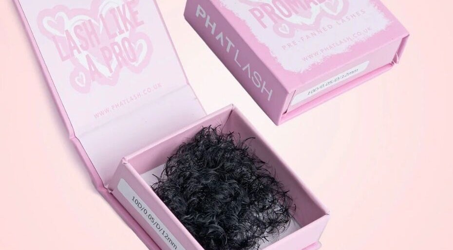 High-quality false eyelashes in pink box at Classy_Baby Beauty, Birmingham, England, GB.