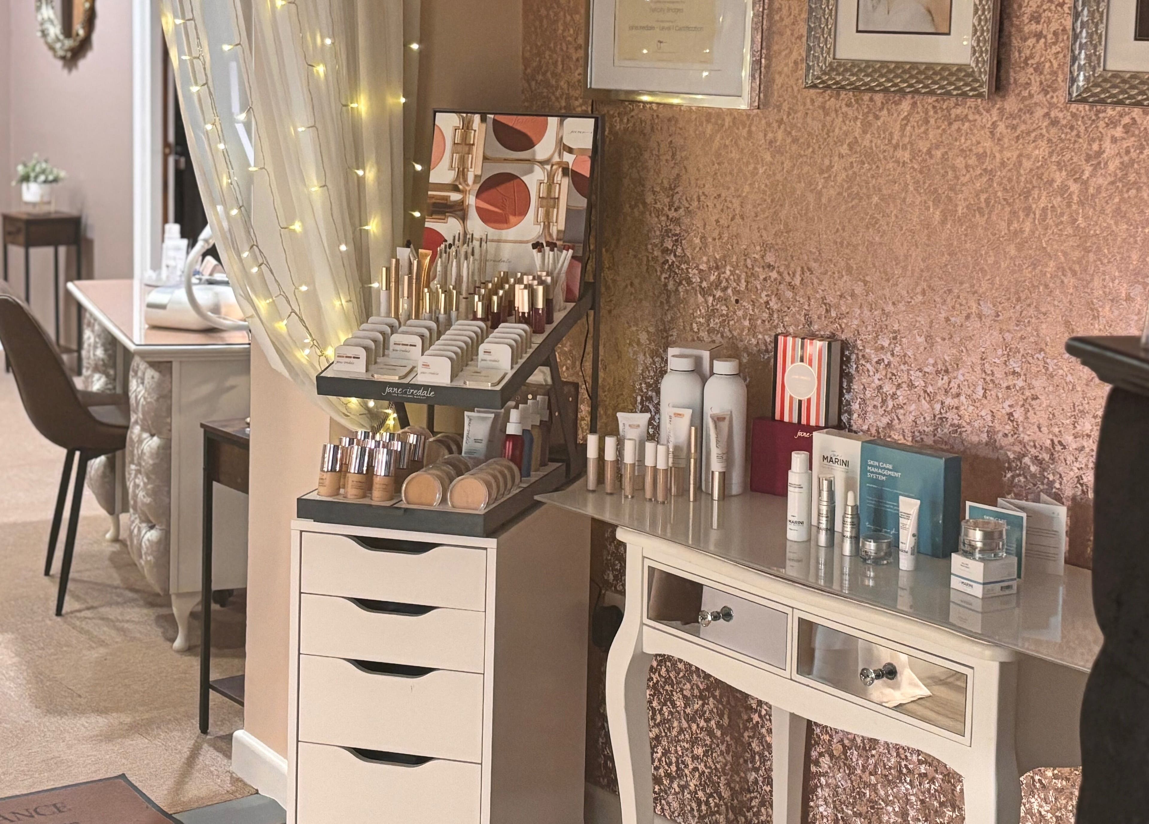 Chic product display at Elegance Beauty, Osmaston, England, GB showcasing premium wellness items.