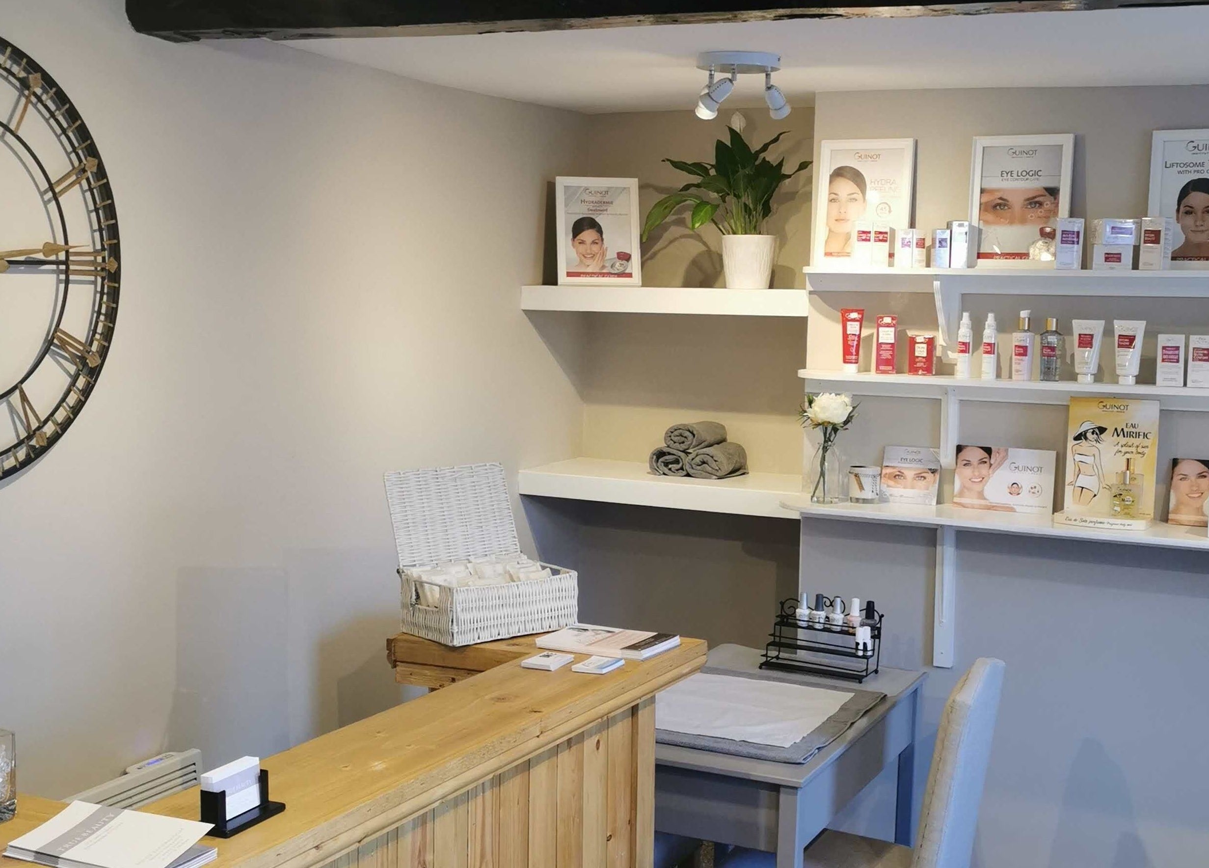 Reception at True Beauty Boroughbridge, England, GB with inviting decor and product displays.